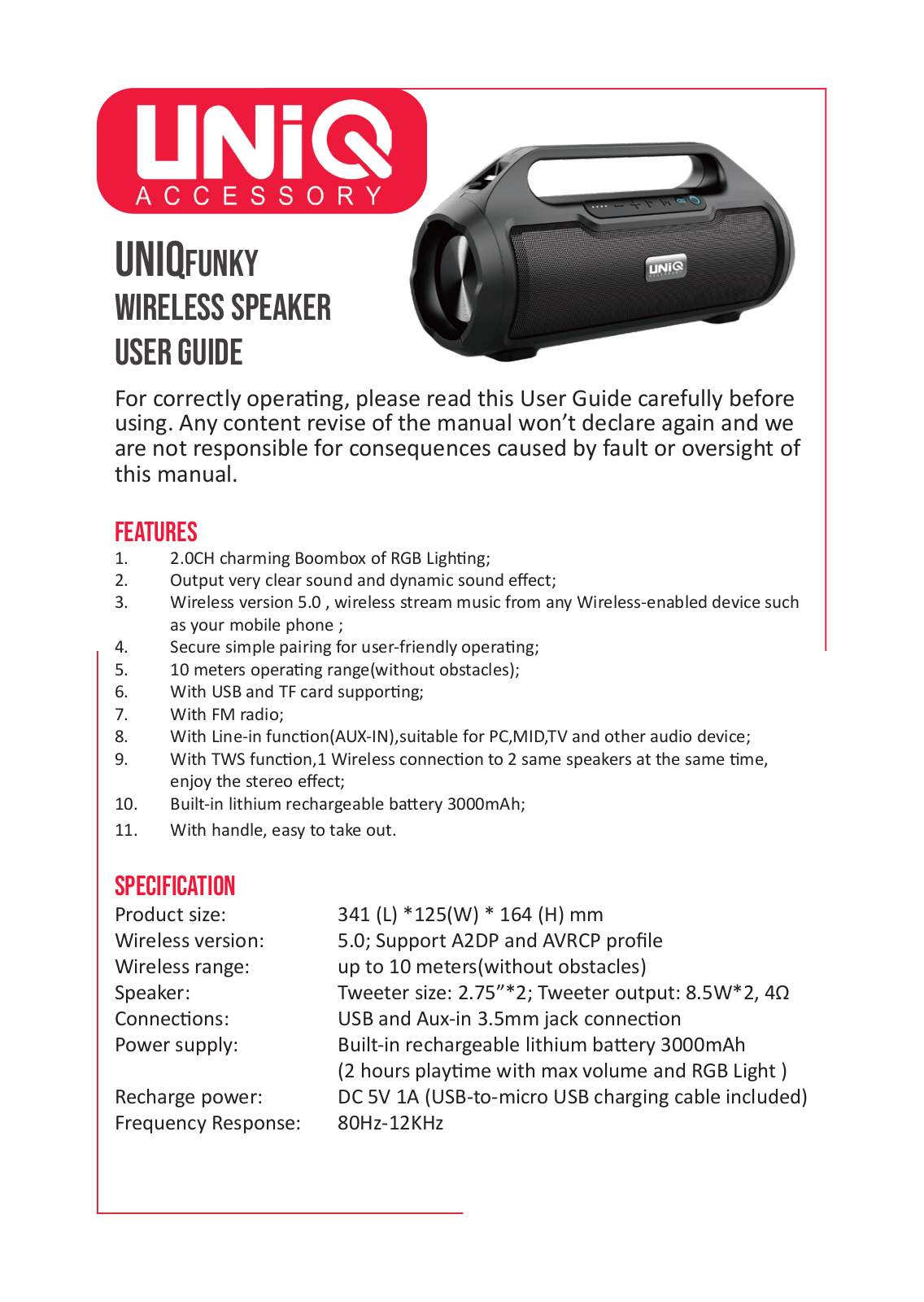 UNIQ funky User Manual