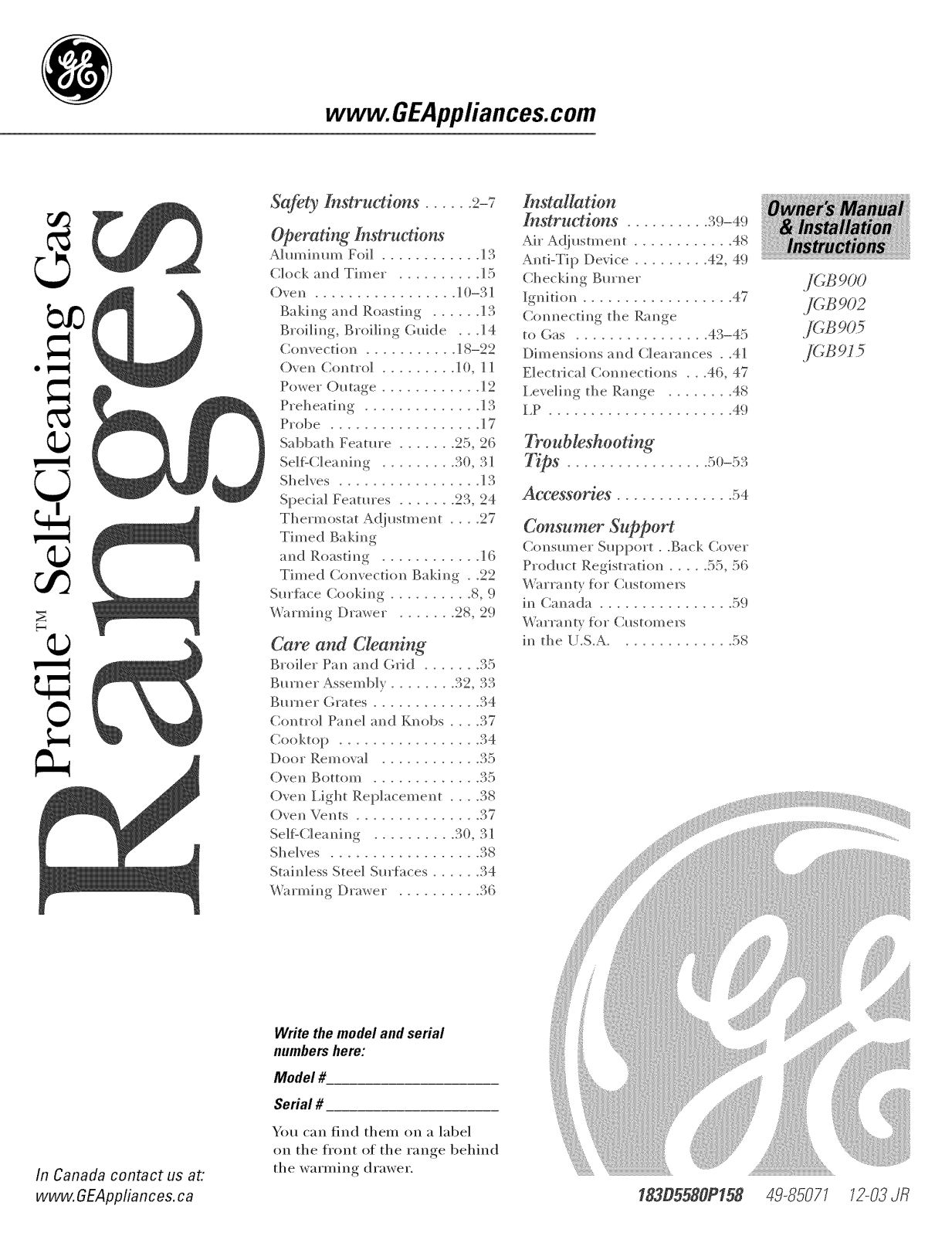 GE JGB918WEK1WW, JGB918CEK1CC, JGB918BEK1BB, JGB916WEK1WW, JGB916SEK1SS Owner’s Manual - ManualMachine.com