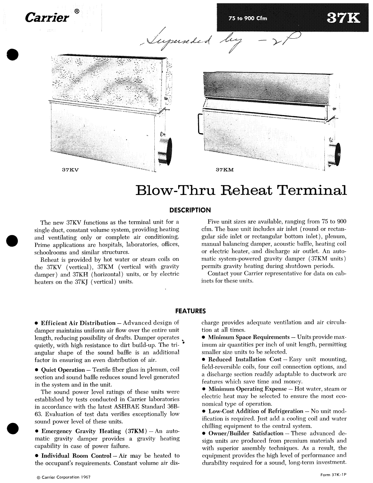 Carrier BLOW-THRU 37KM, BLOW-THRU 37KV User Manual