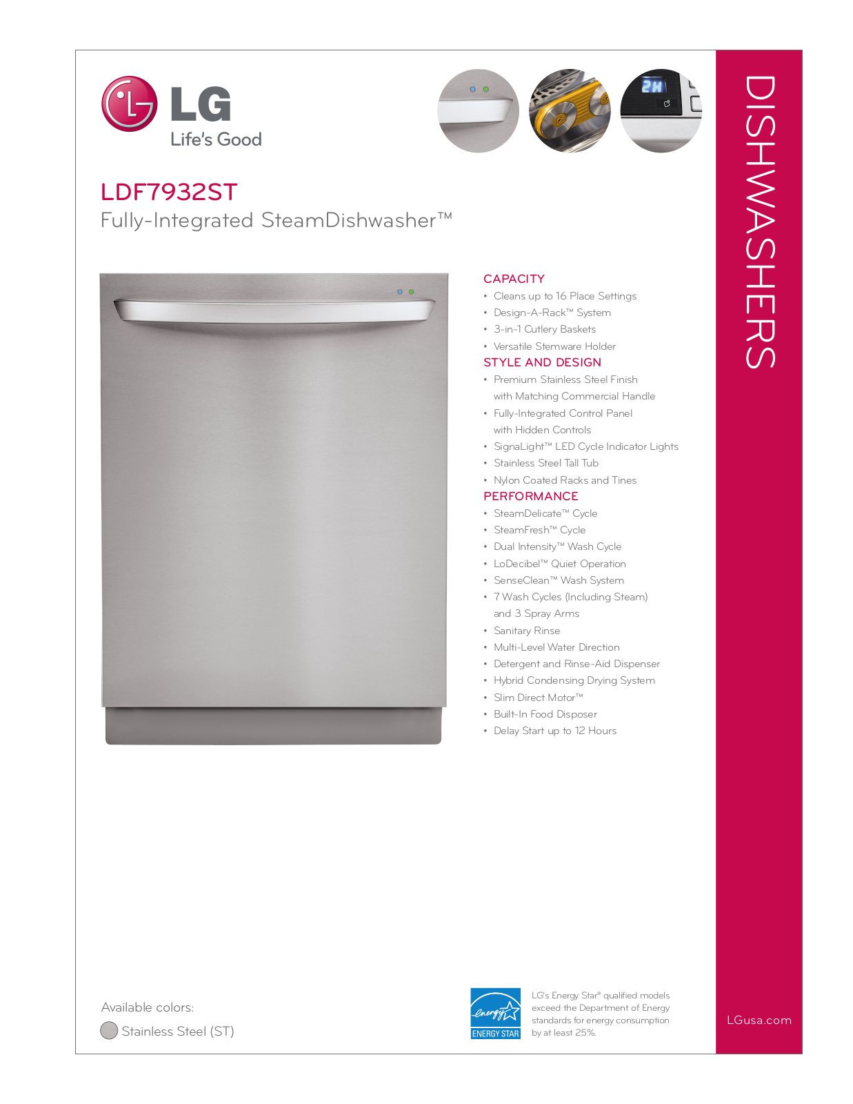 LG LDF7932WW, LDF7932ST, LDF7932BB Specification Sheet