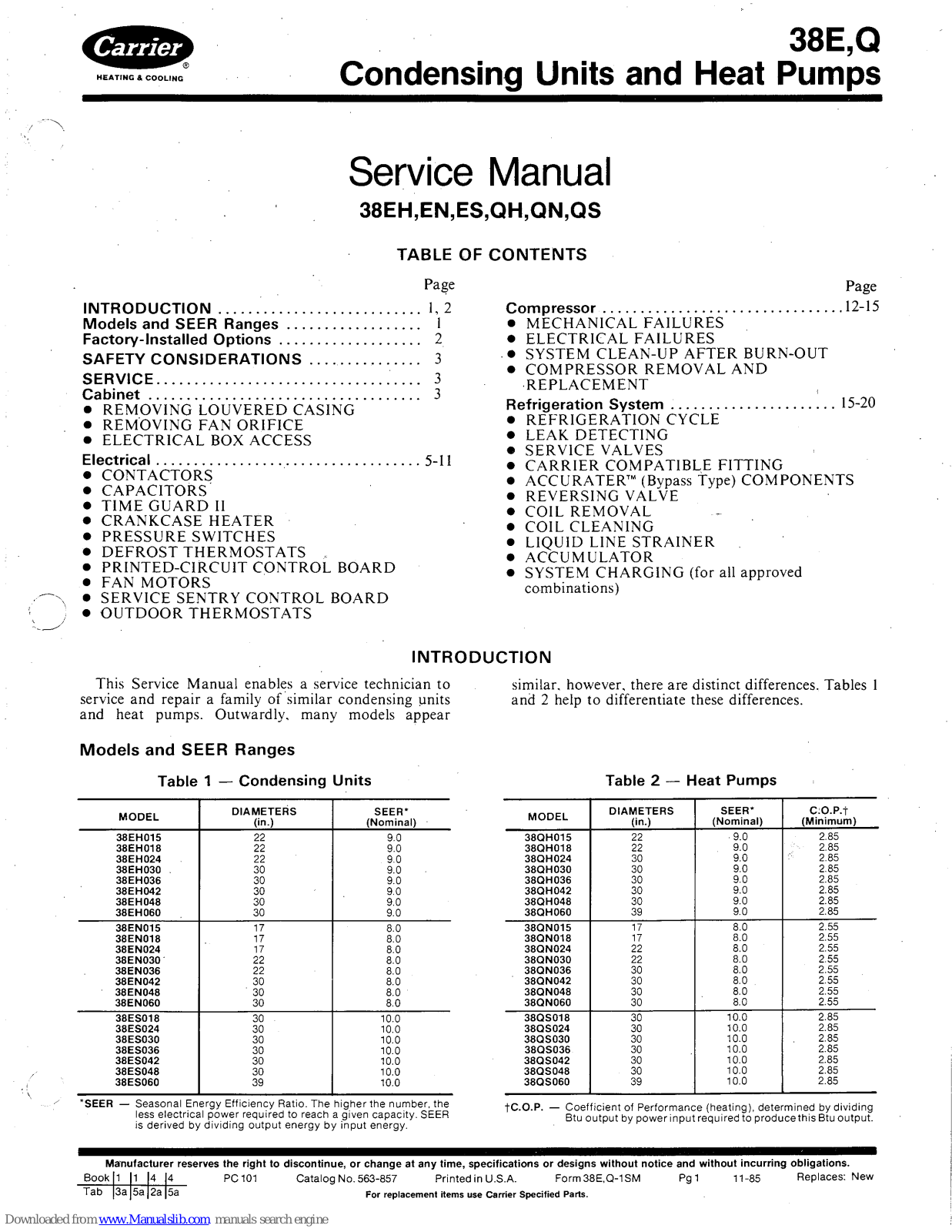Carrier 38EH015, 38EH030, 38EH018, 38EH024, 38EH036 Service Manual