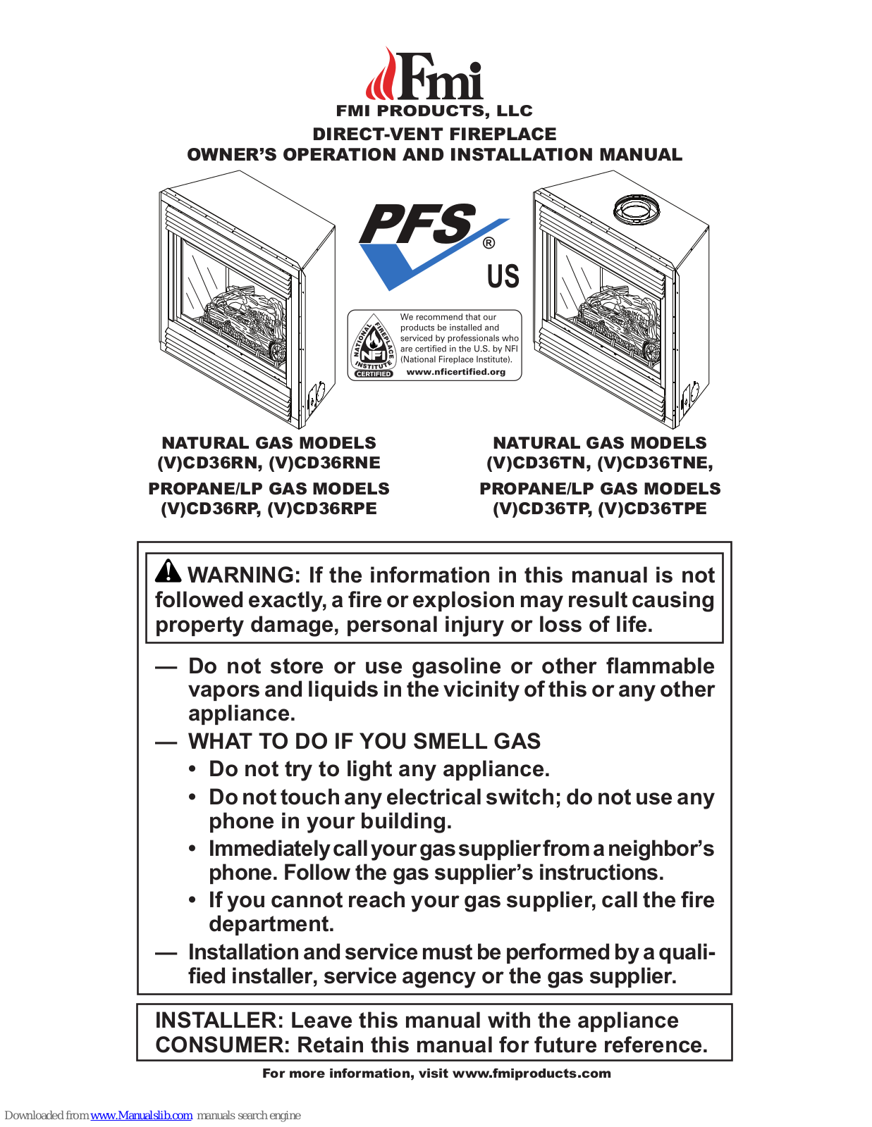 FMI CD36RN, CD36RPE, CD36RNE, VCD36RP, VCD36RPE Owner's Manual