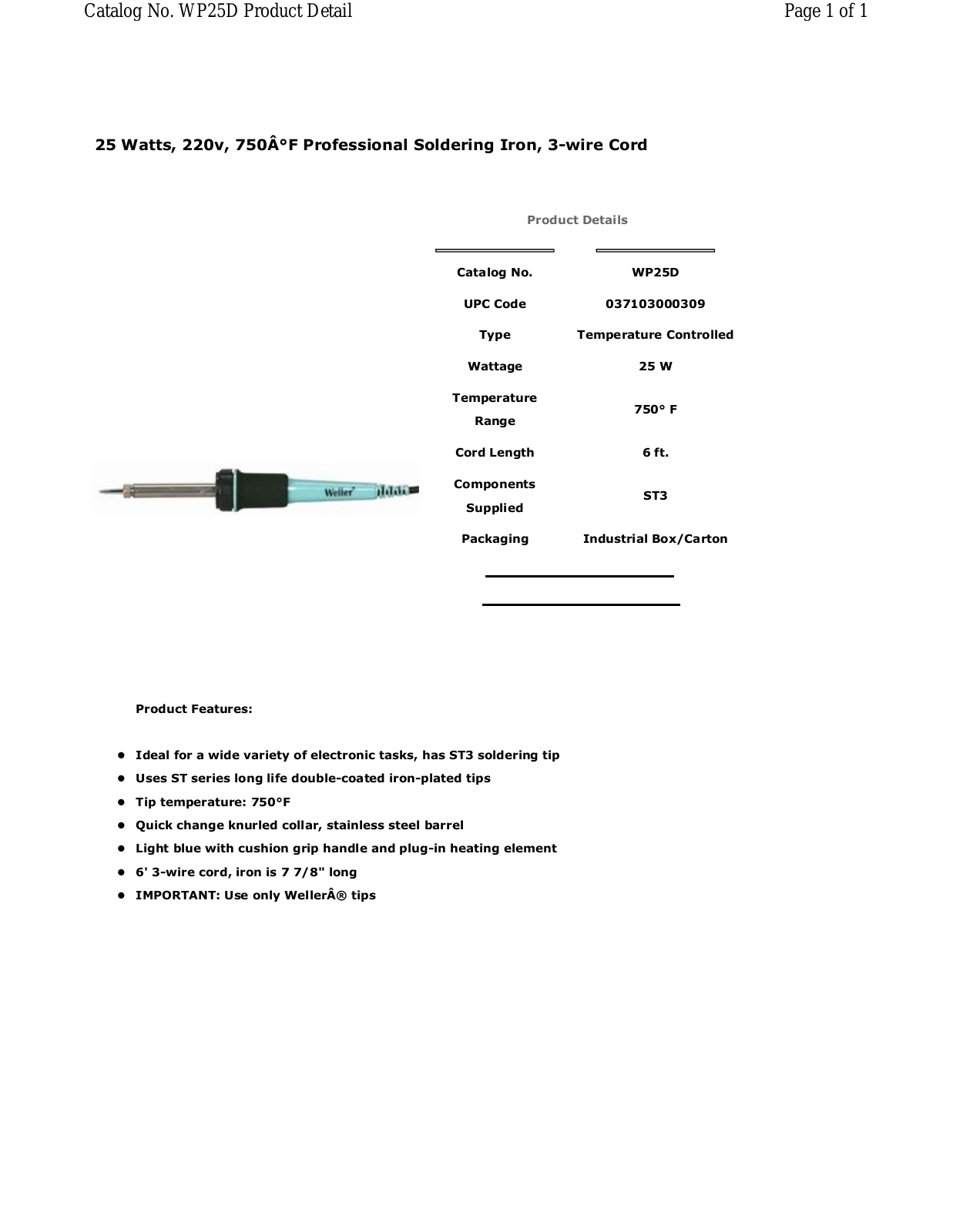 Weller - Apex Tool Group WP25D Data Sheet