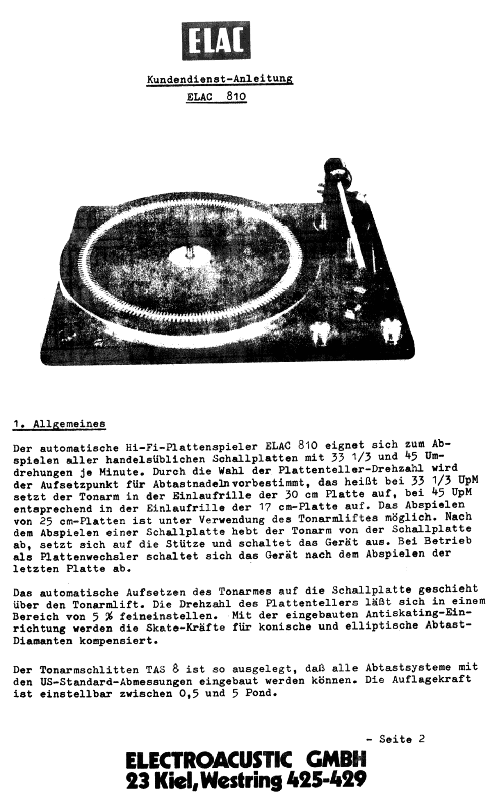 Elac 810 Service manual