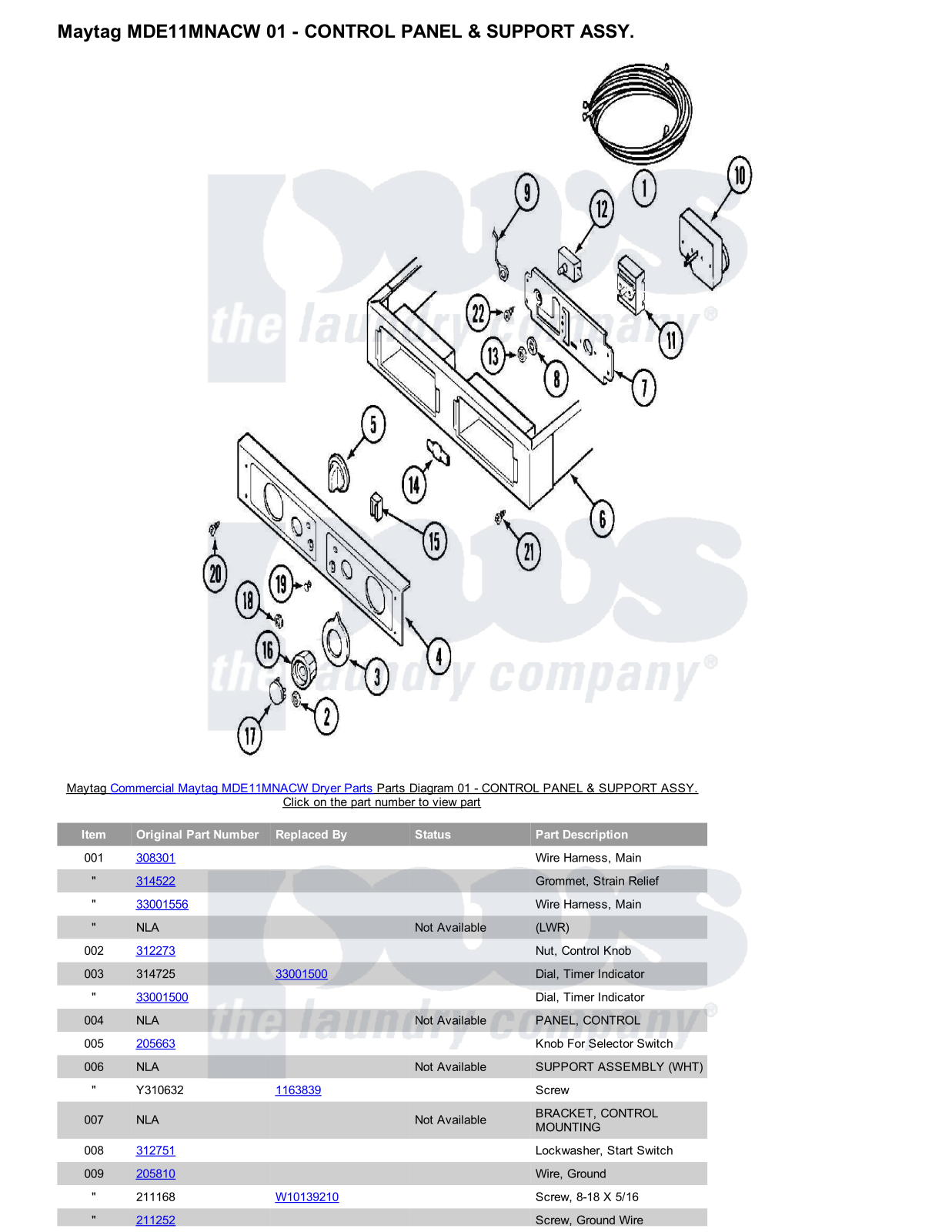 Maytag MDE11MNACW Parts Diagram