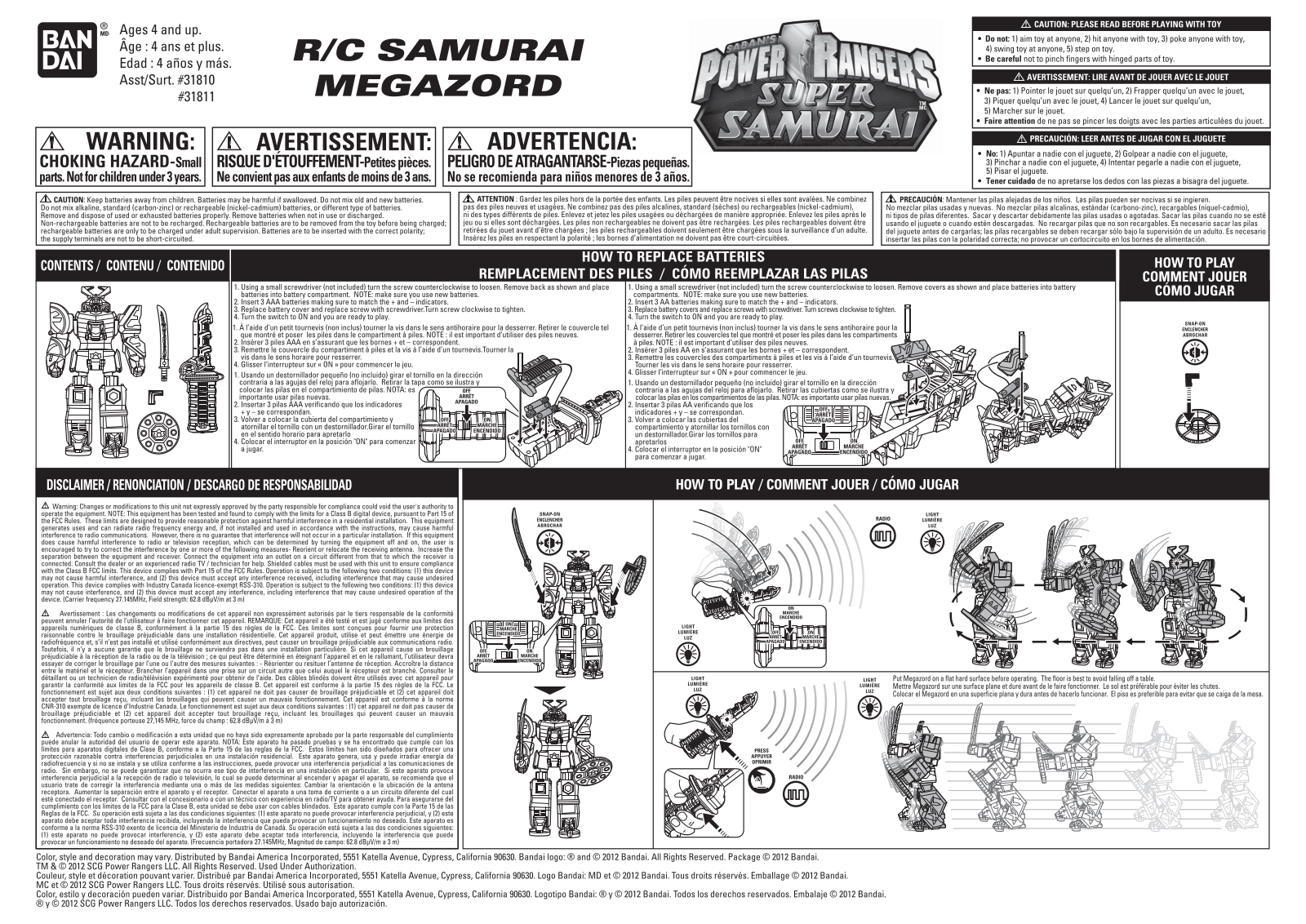 BANDAI 31811TX27 User Manual