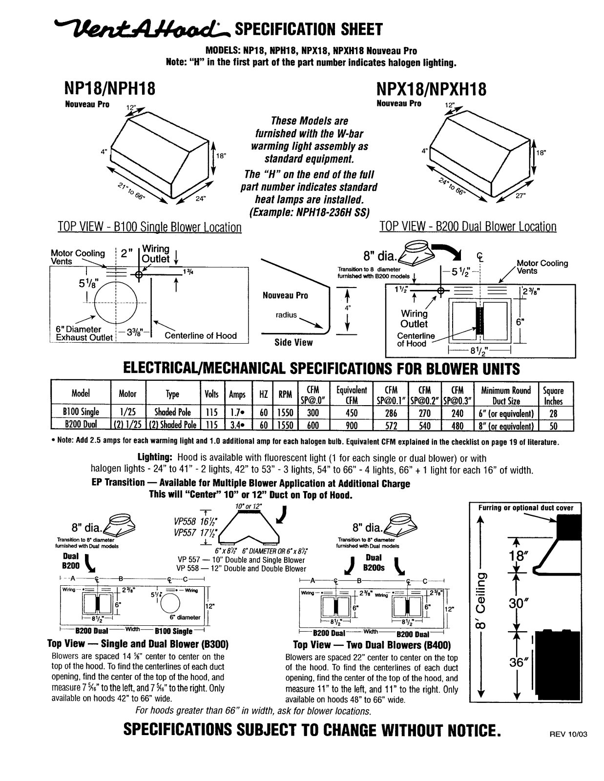 Vent-A-Hood NPH18348SS User Manual