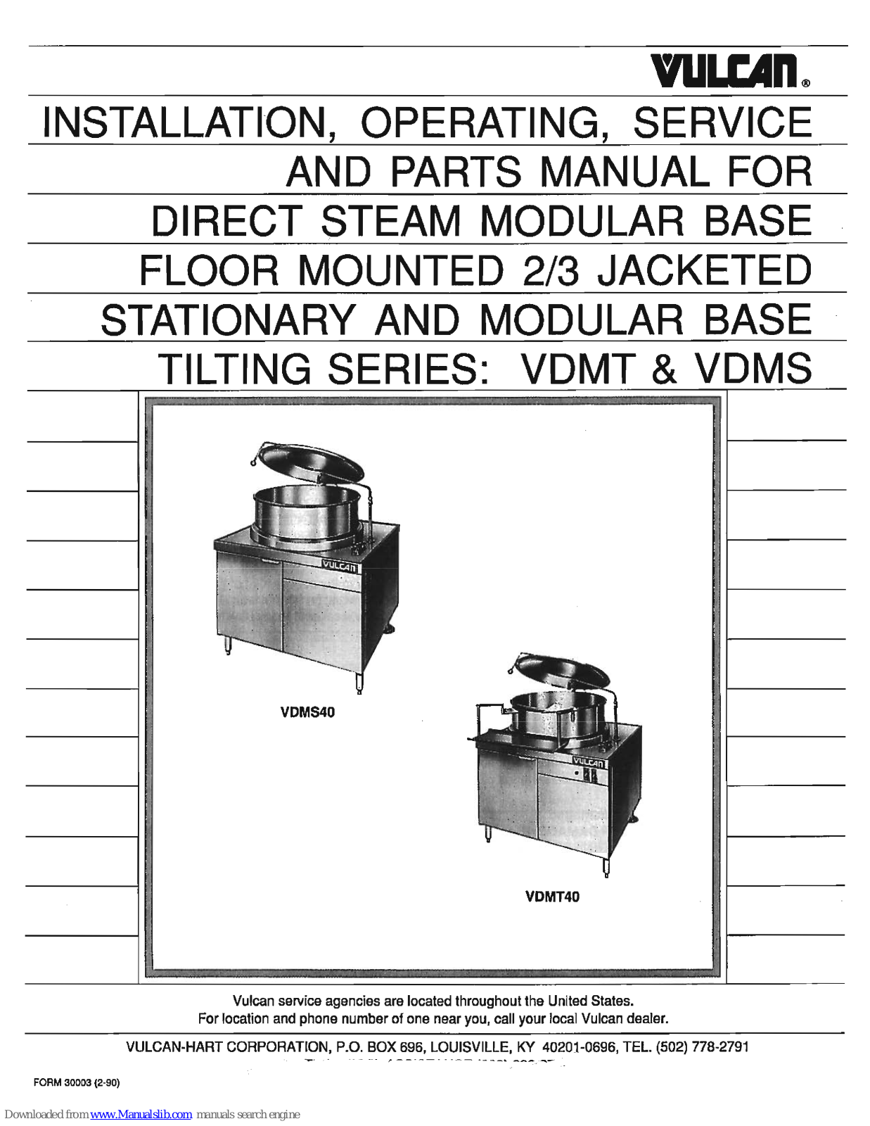 Vulcan-Hart VDMT40, VDMT60 Installation, Operating, Service And Parts Manual