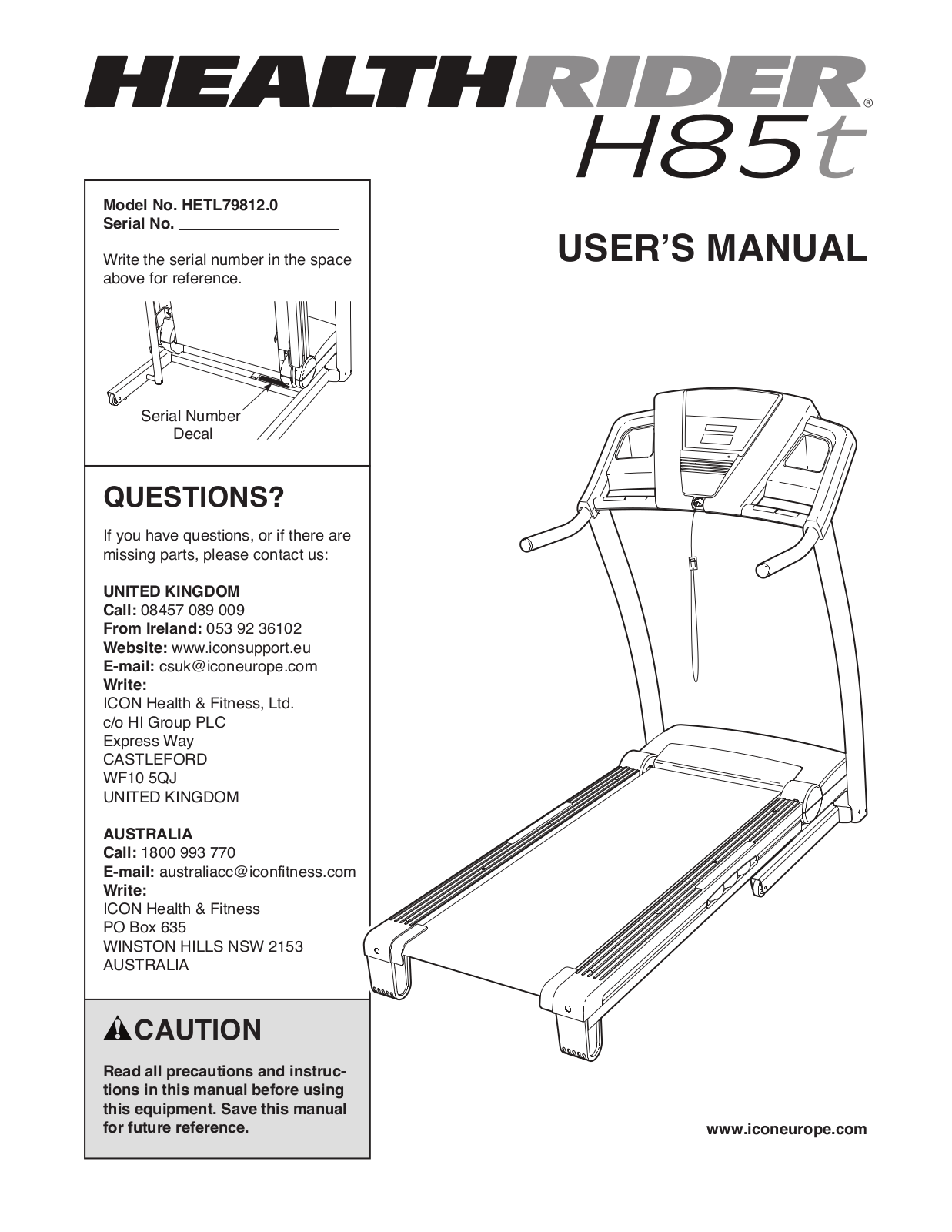 HealthRider HETL798120 Owner's Manual