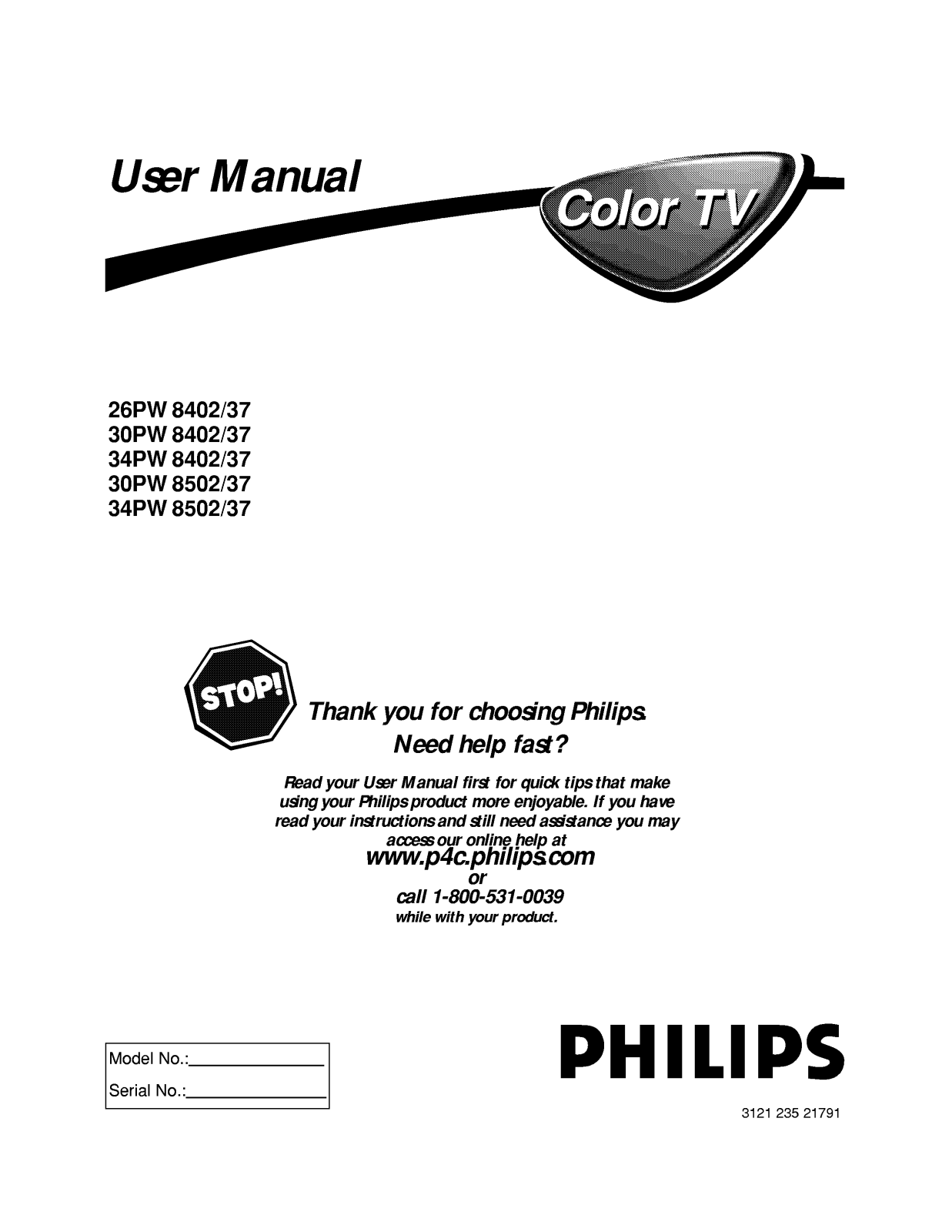 Philips 30PW8502, 30PW8502-37B, 26PW8402 User Manual