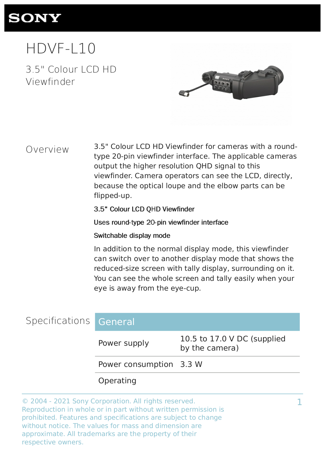 Sony HDVF-L10 Users manual