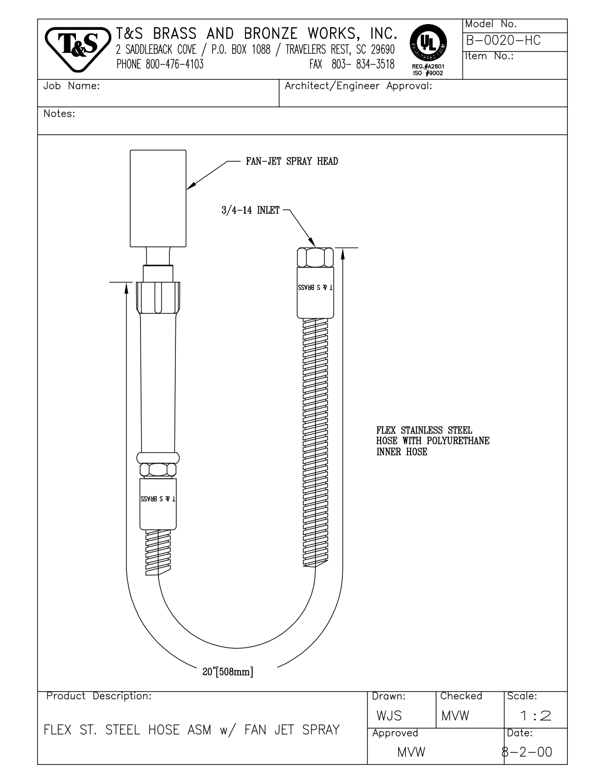 T&S Brass B-0020-HC User Manual