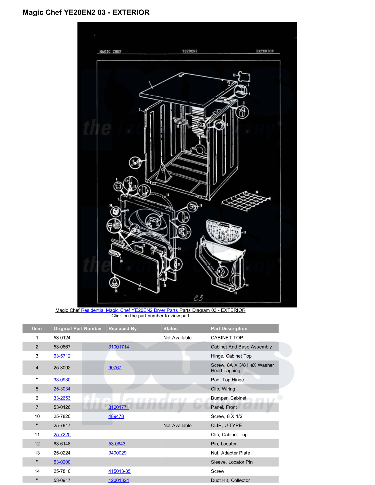 Magic Chef YE20EN2 Parts Diagram