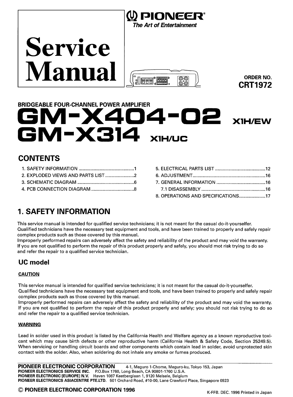 Pioneer GMX-314, GMX-404 Service manual