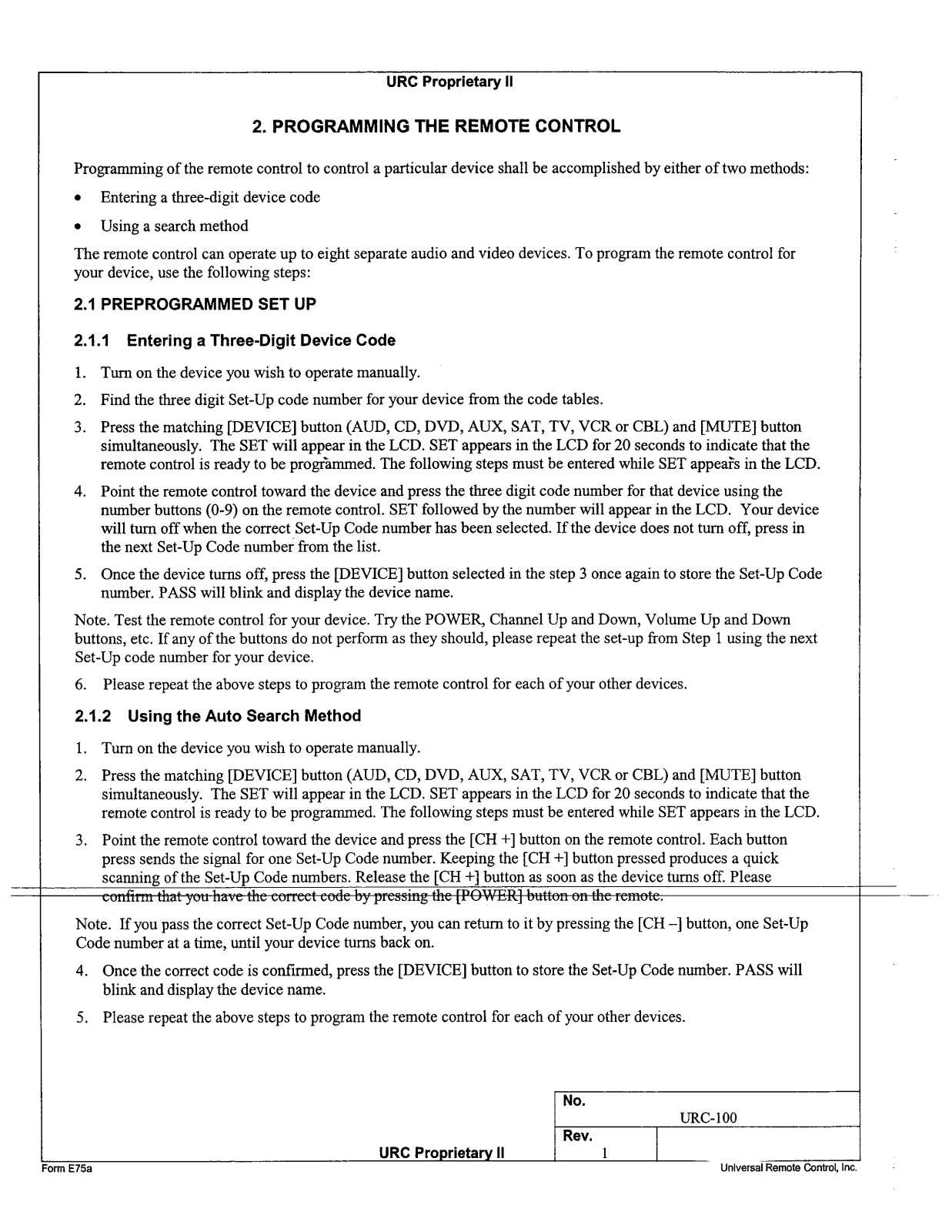 Ohsung Electronics URC100 Users Manual