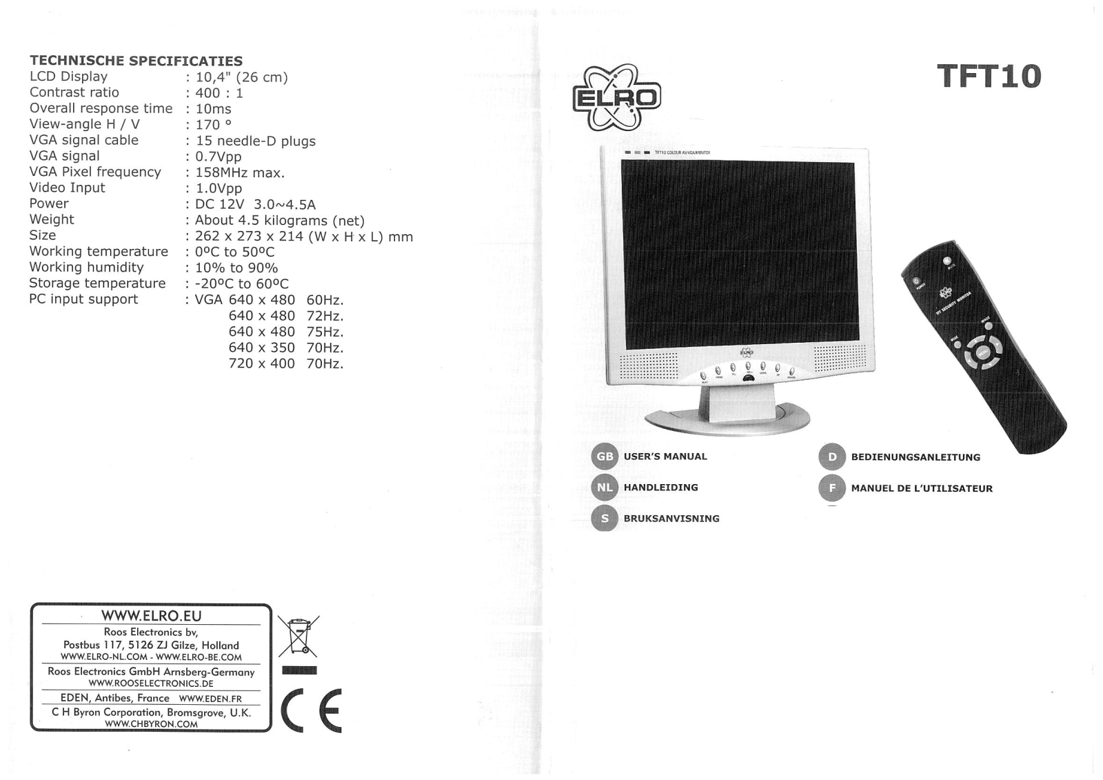 ELRO TFT 10 User guide