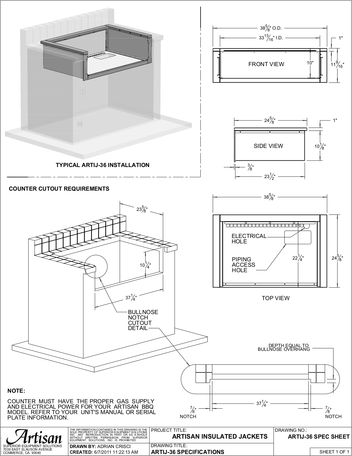 Artisan ARTIJ36 Specifications