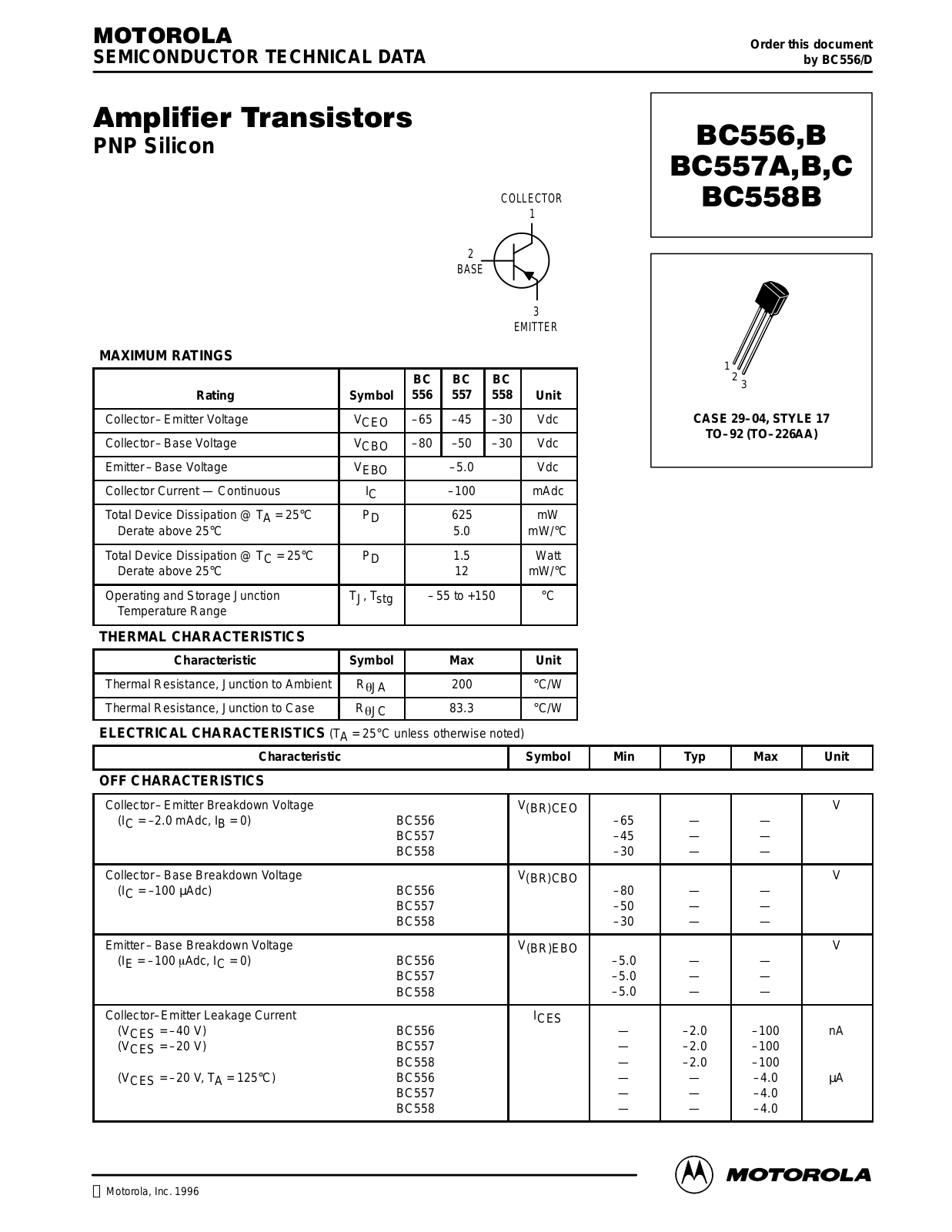 ON Semiconductor BC557ZL1, BC557CZL1, BC557C, BC557BZL1, BC558ZL1 Datasheet