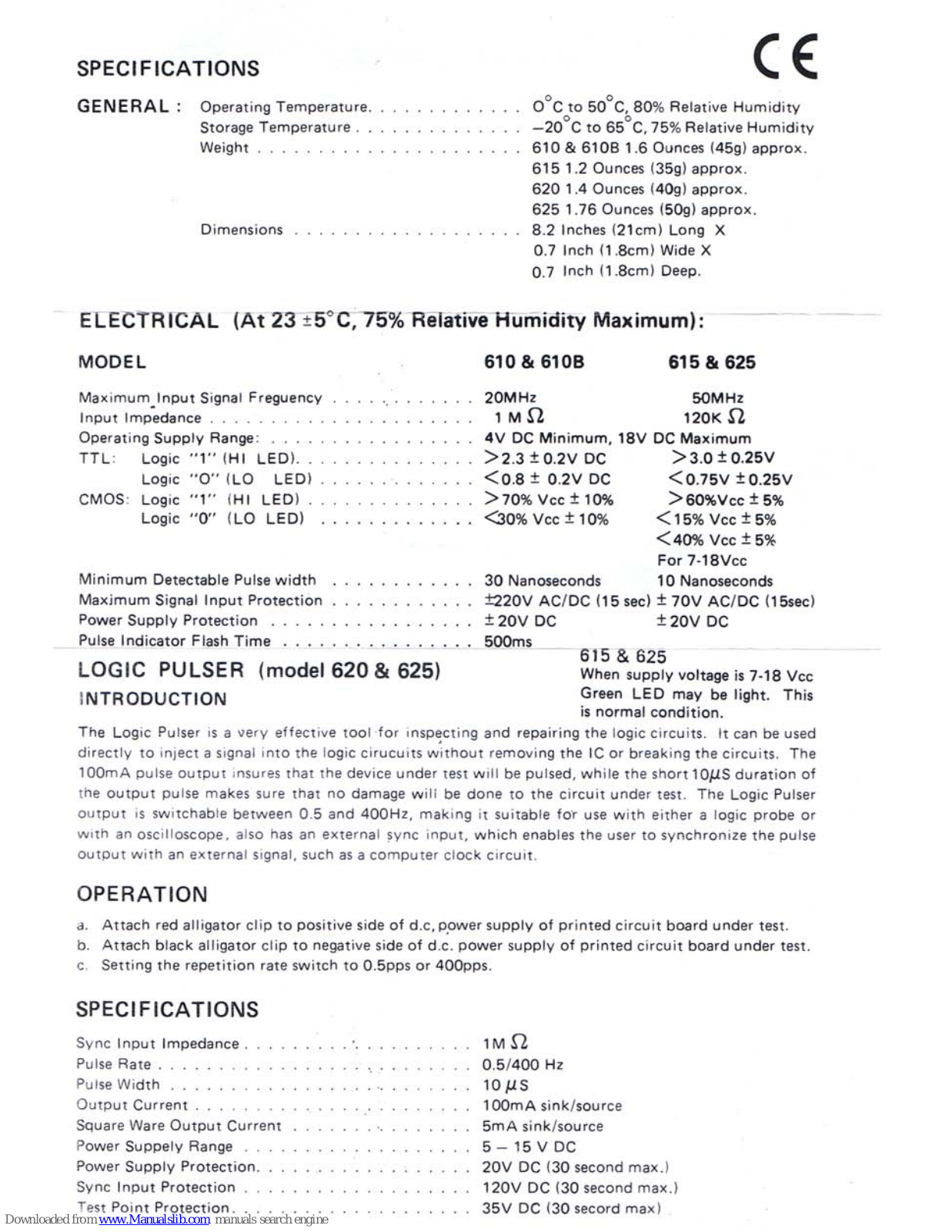 Elenco Electronics LP-900, 610, 610B, 615, 620 Operation