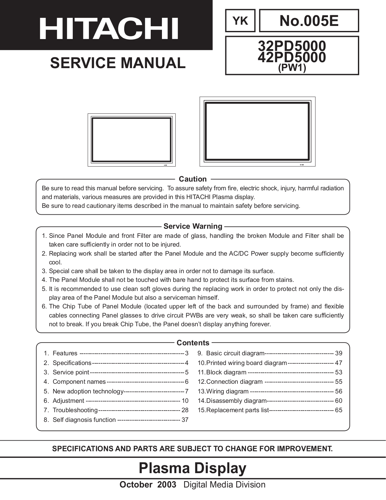 Hitachi 3242pd5000 Service Manual