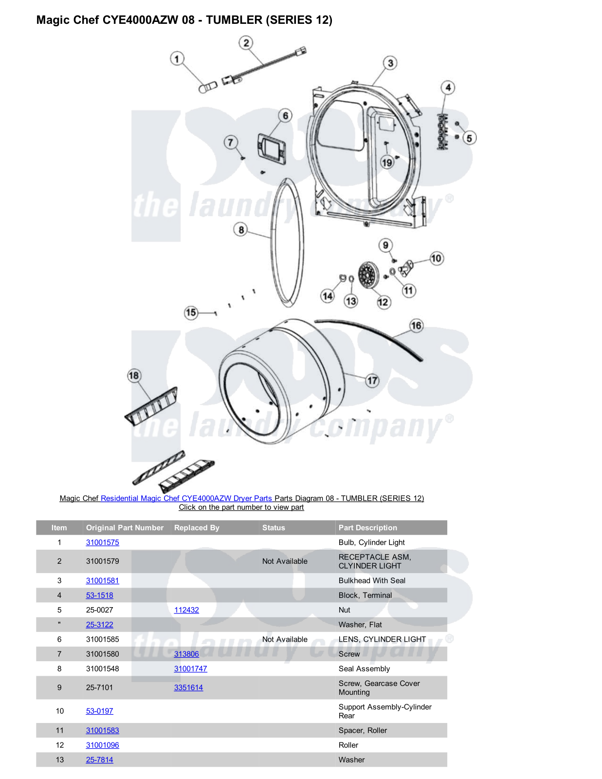 Magic Chef CYE4000AZW Parts Diagram