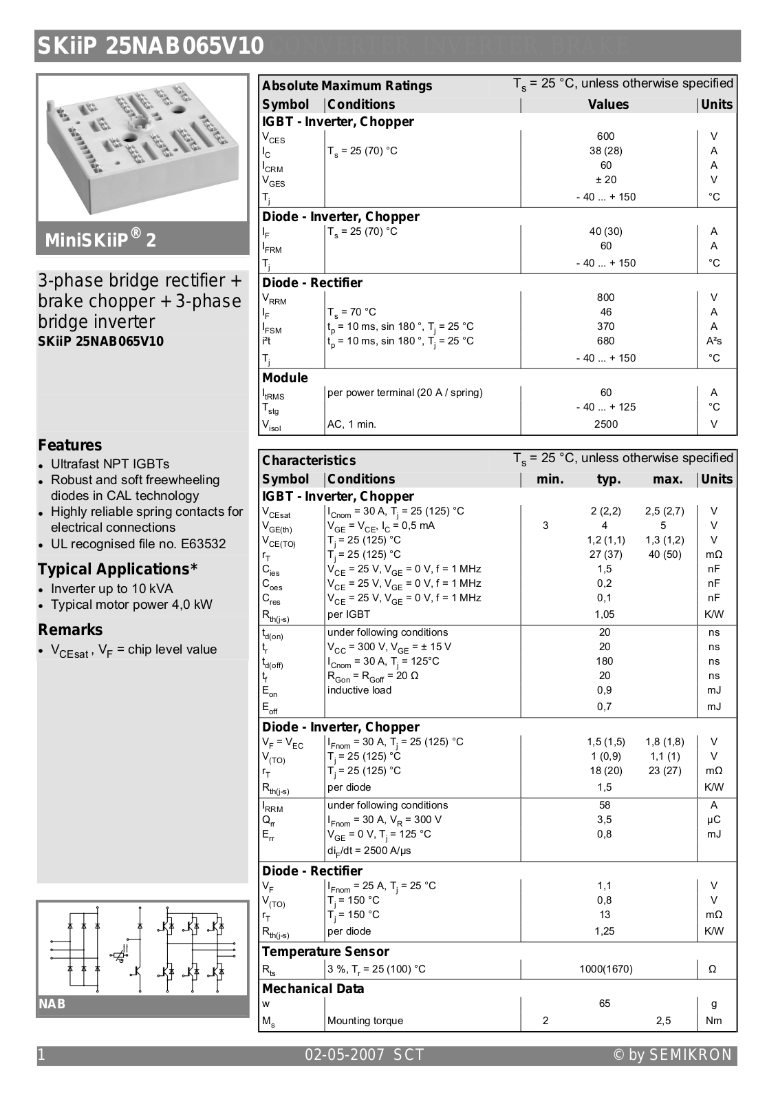 Semikron SKIIP25NAB065V10 Data Sheet