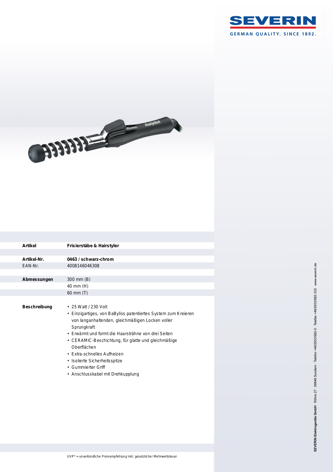 Severin 0463 DATASHEET