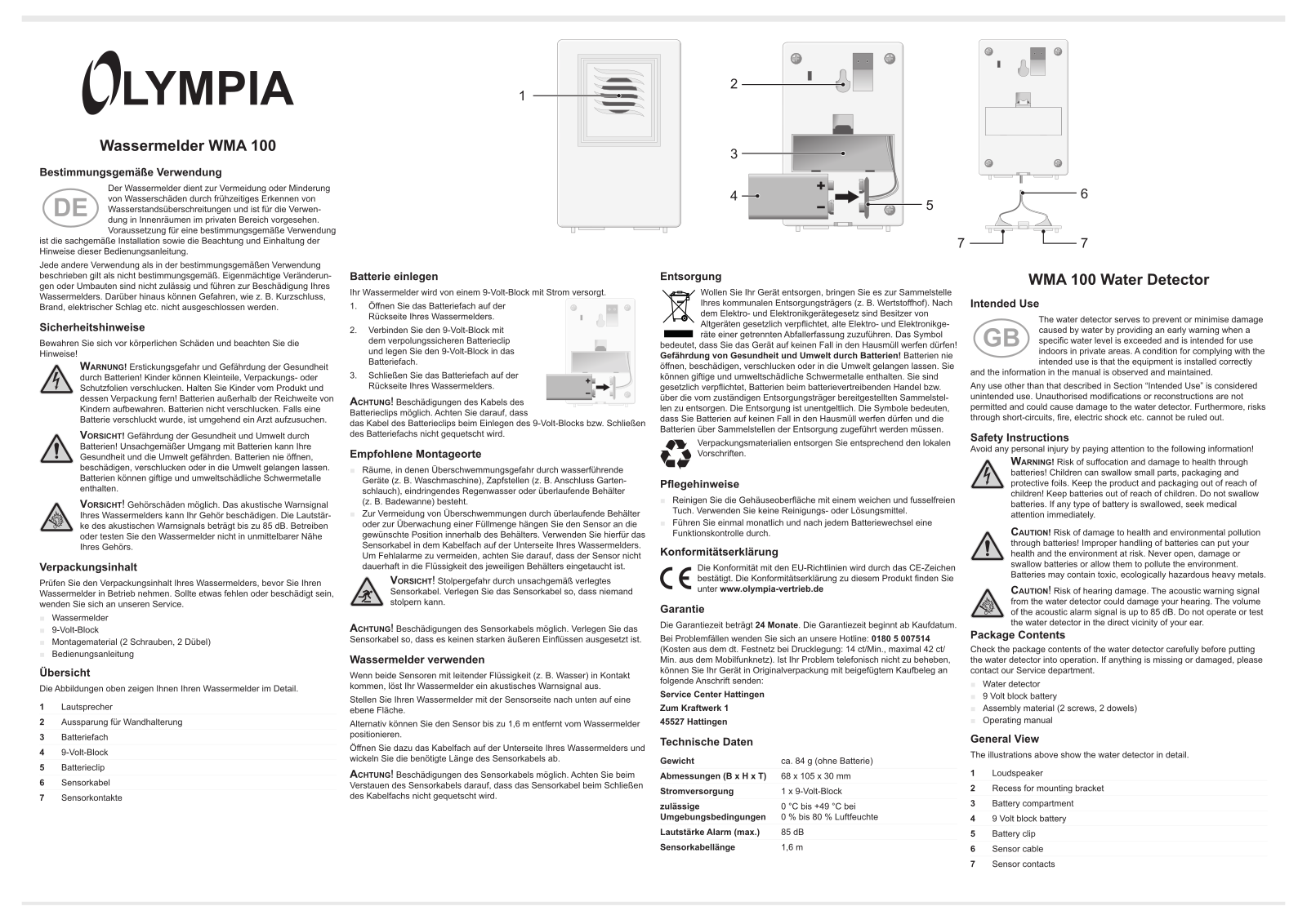 Olympia WMA 100 operation manual