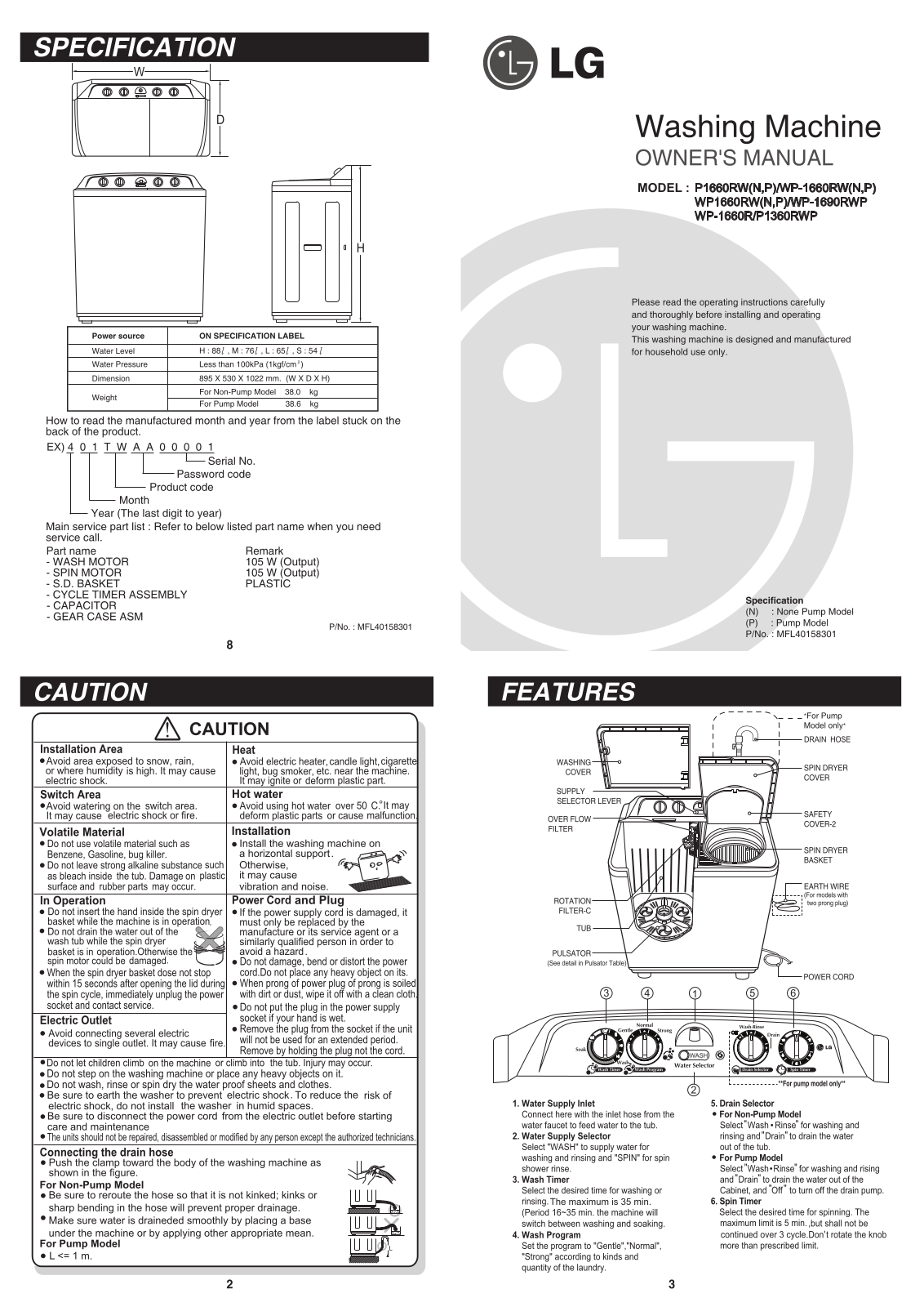LG WP-1660 RS, P1360RWP, P1660RWN User Manual