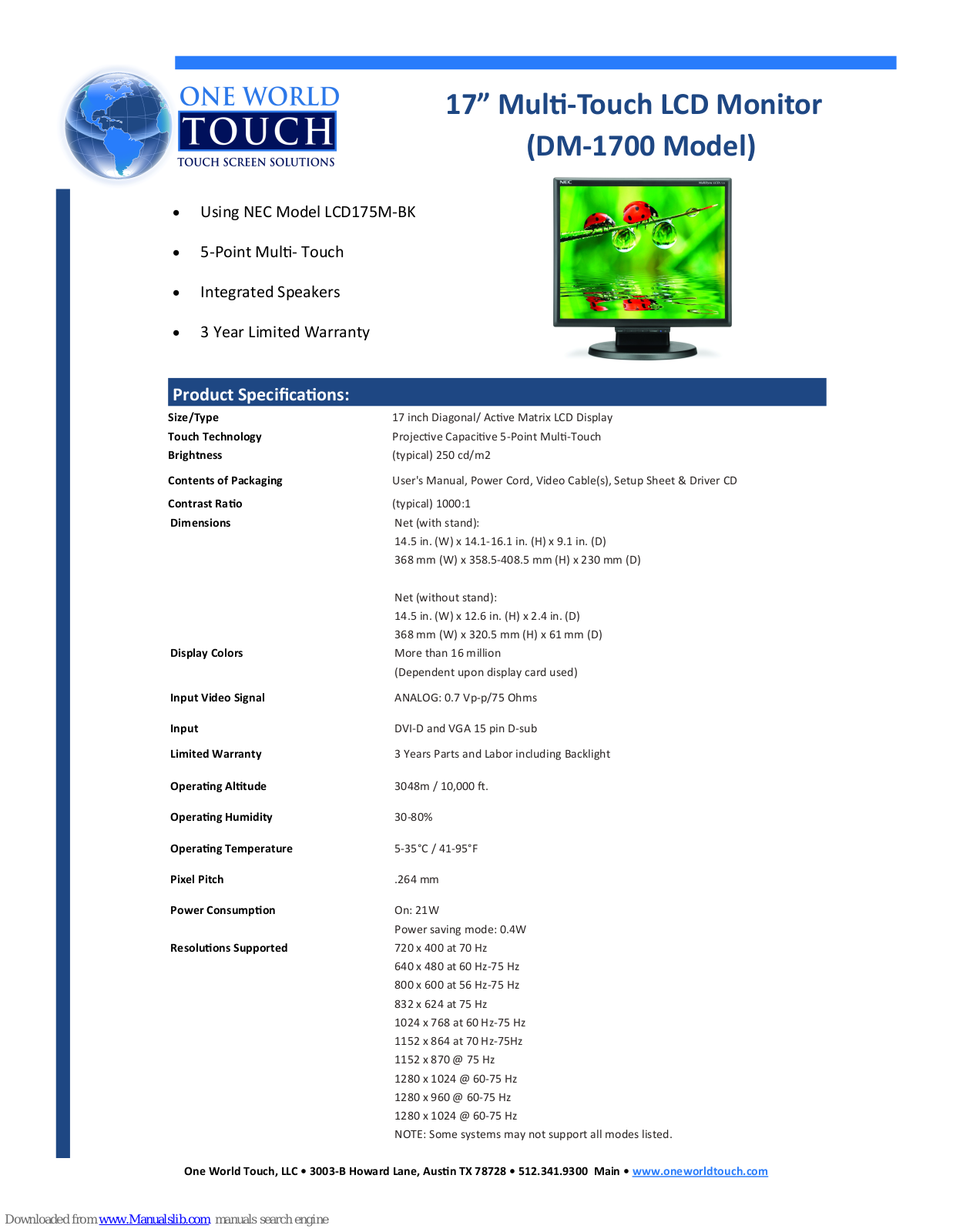 One World Touch DM-1700 Specifications - ManualMachine.com