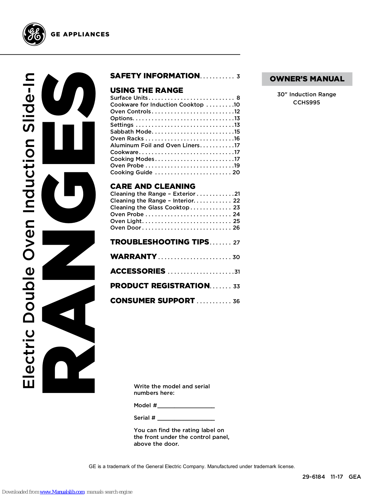 GE CCHS995, CCHS985 Owner's Manual