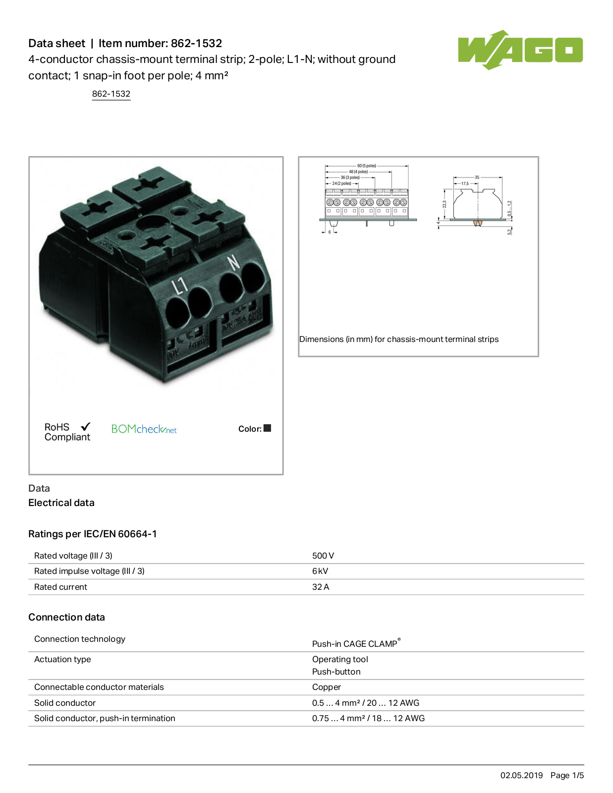 Wago 862-1532 Data Sheet