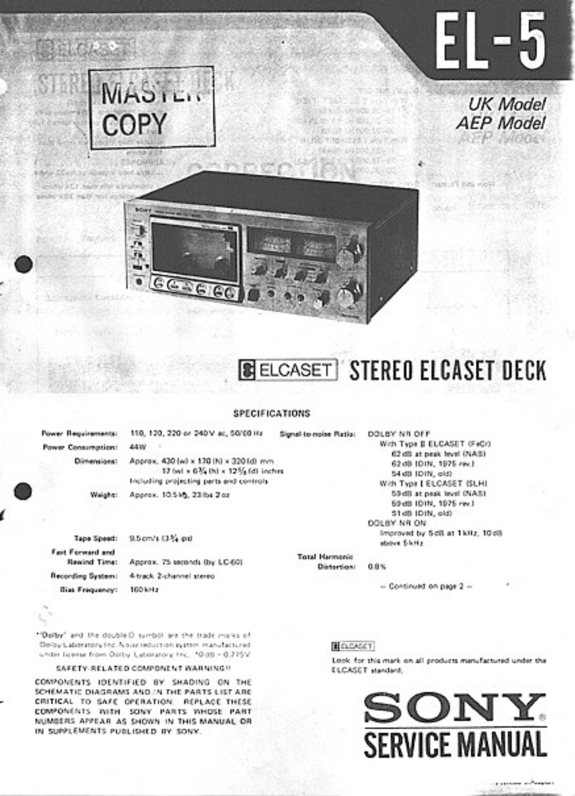 Sony EL-5 Service manual