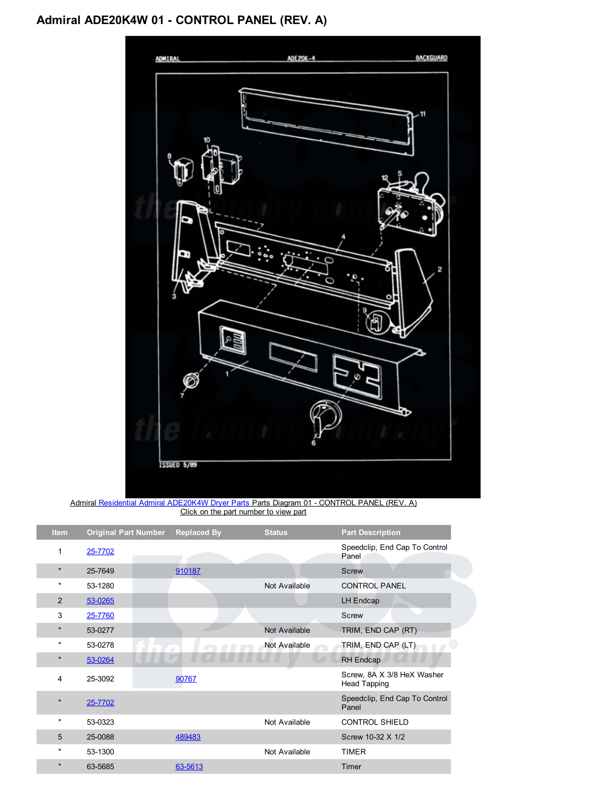 Admiral ADE20K4W Parts Diagram