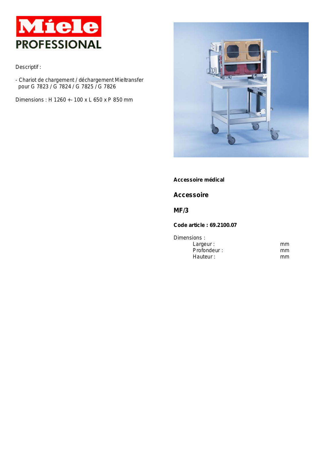 MIELE MF-3 DESCRIPTIF User Manual