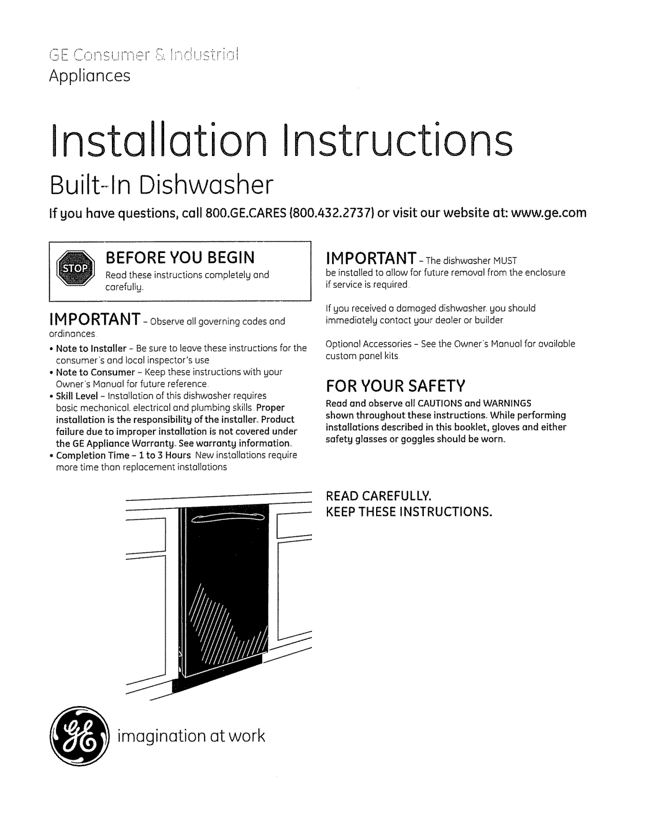 GE PDW1800K01BB, PDW1800K01WW, PDW1800N00BB, PDW1800N00II, PDW1800N00WW Installation Guide - ManualMachine.com