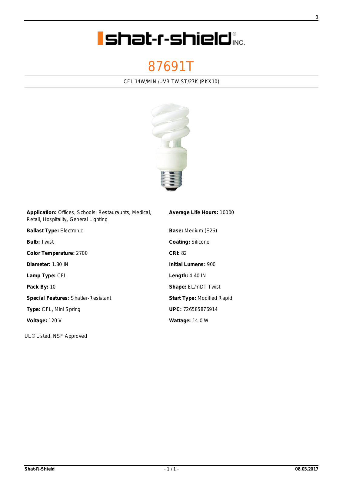 Shat-R-Shield 87691T Data sheet