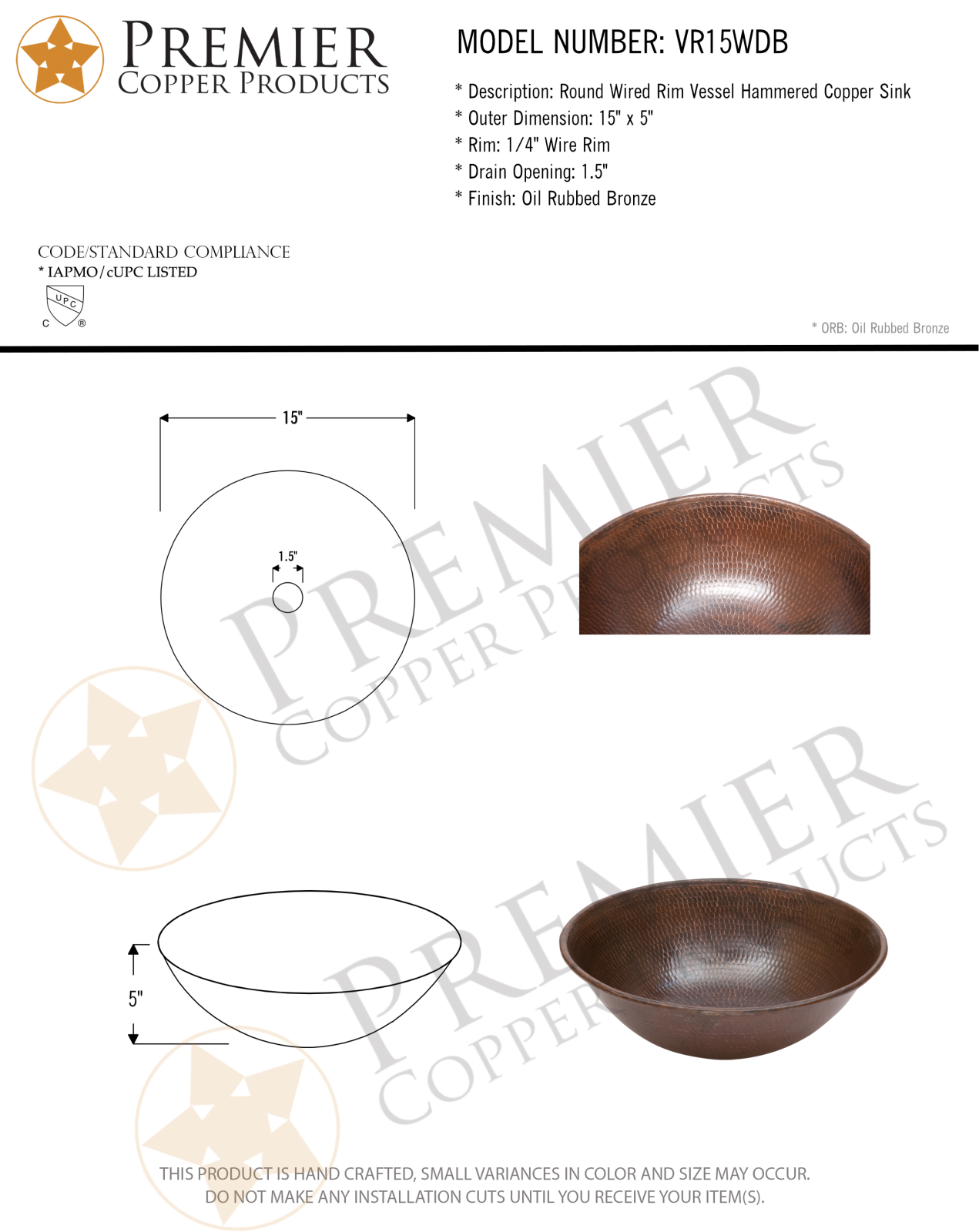 Premier Copper Products IER1549 Specifications - ManualMachine.com