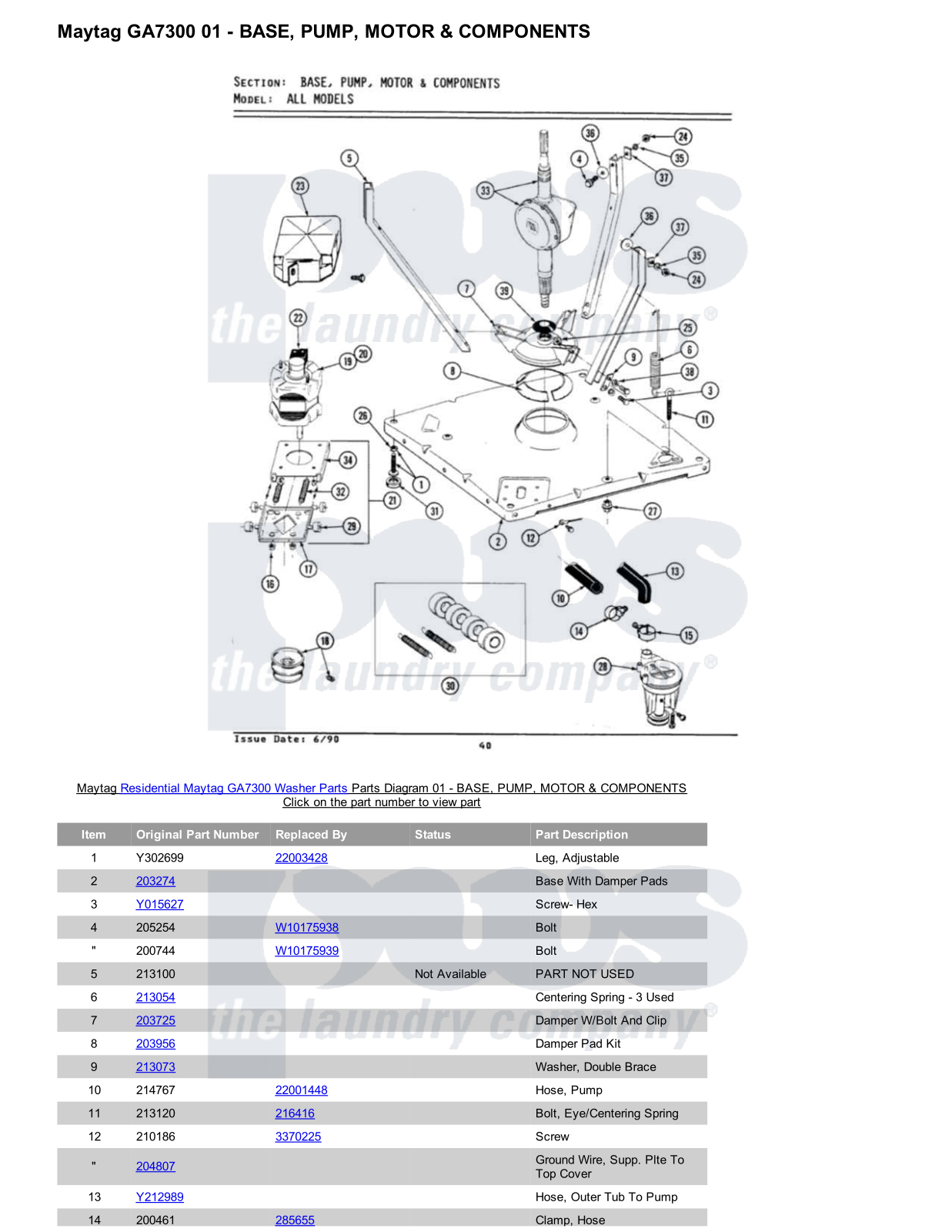 Maytag GA7300 Parts Diagram