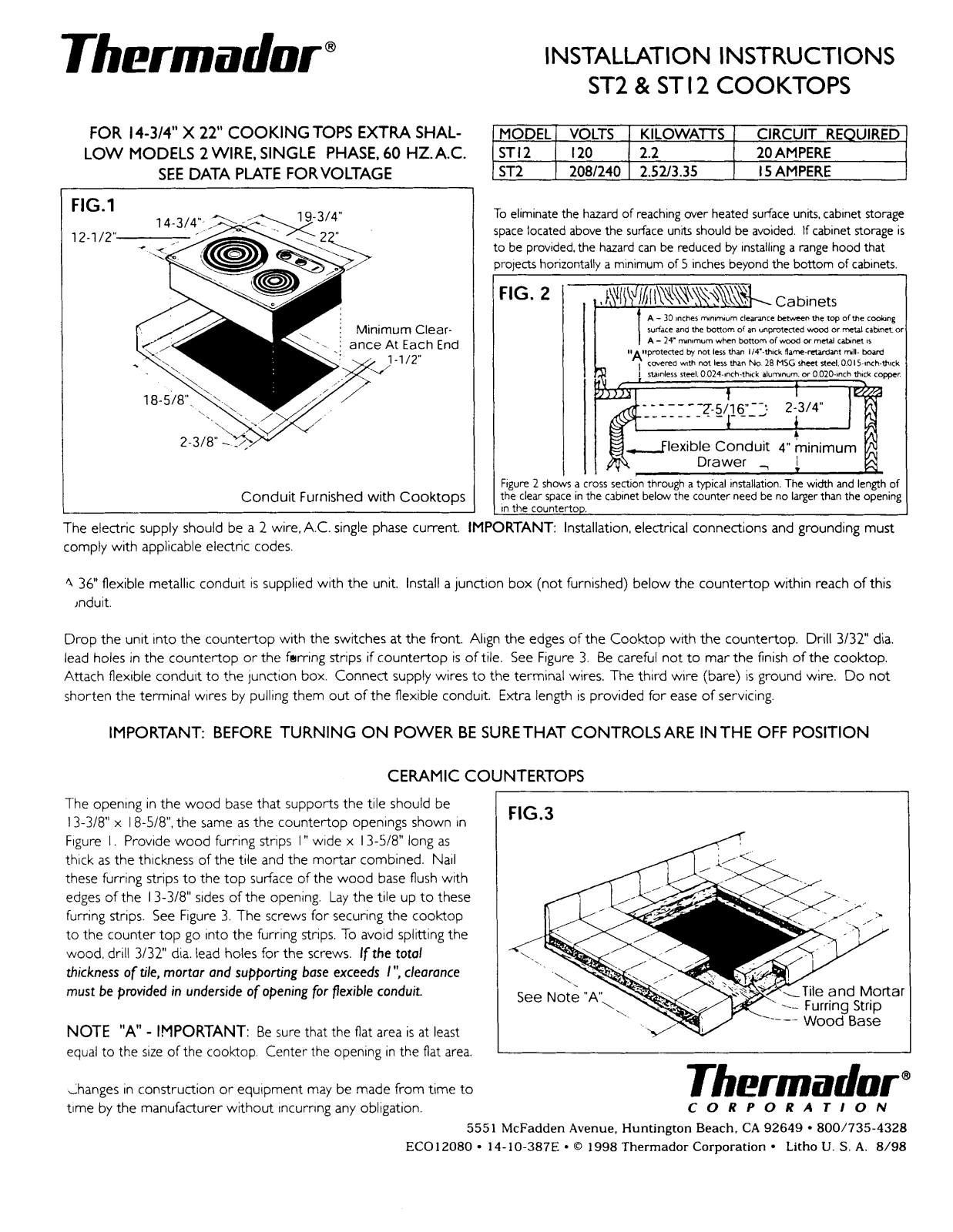 Thermador ST2, ST12 User Manual