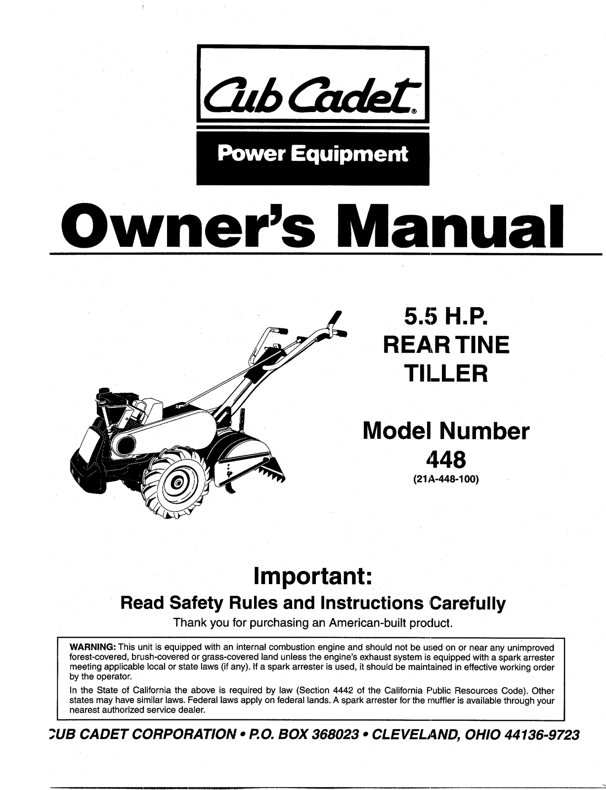 Cub Cadet 448 User Manual