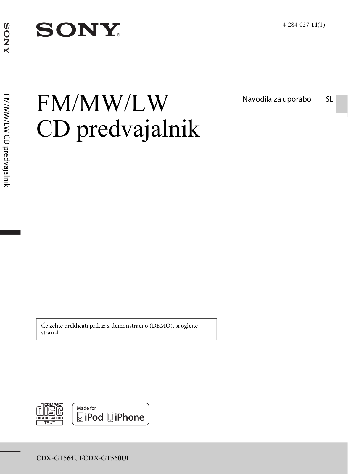 Sony CDX-GT564UI, CDX-GT560UI User Manual