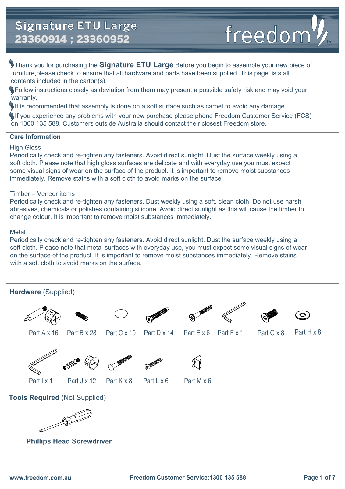 Freedom Signature ETU Large Assembly Instruction