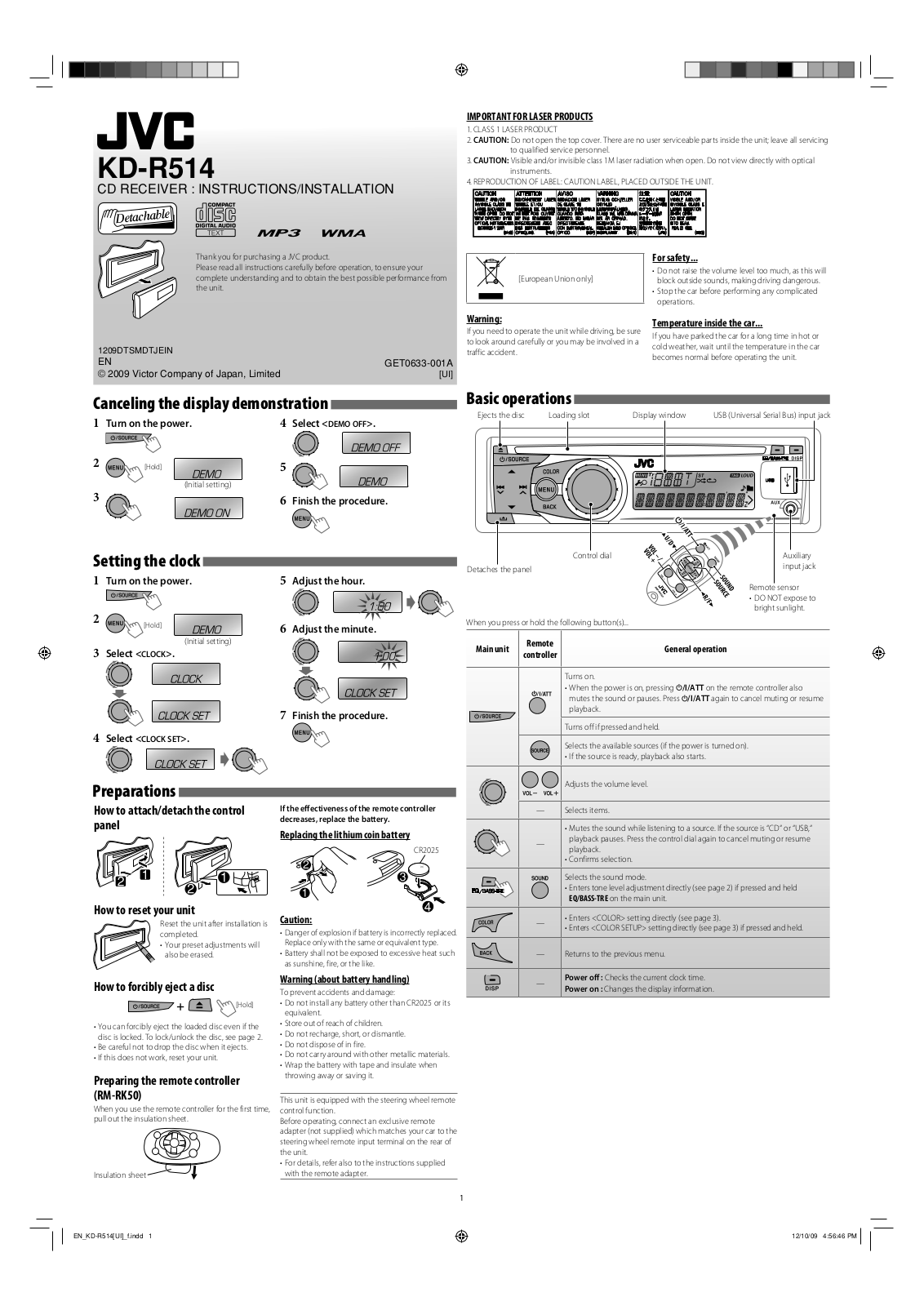 JVC KD-R516, KD-R514, KD-R515, GET0635-003A, GET0634-010A User Manual