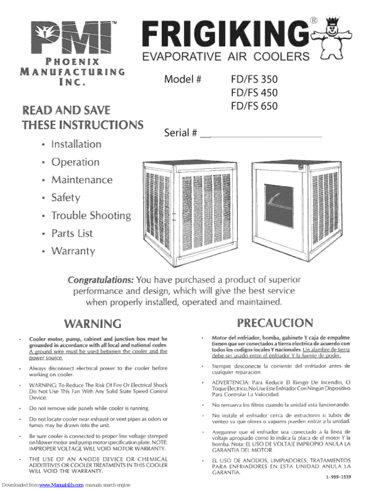 PMI - Phoenix FS350A, FS650A, FD350A, FD650A, FS450A Instructions Manual - ManualMachine.com