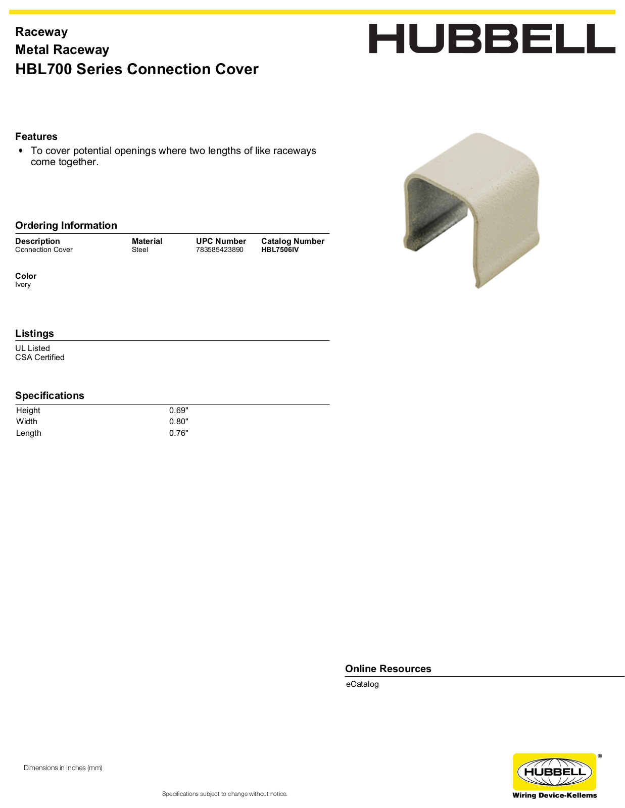 Hubbell HBL7006IV Specifications