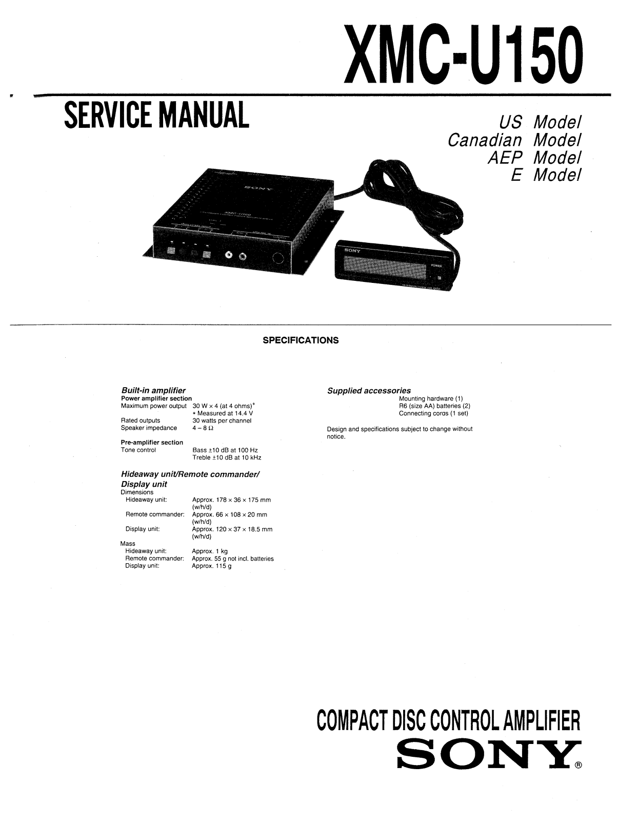 Sony XMCU-150 Service manual