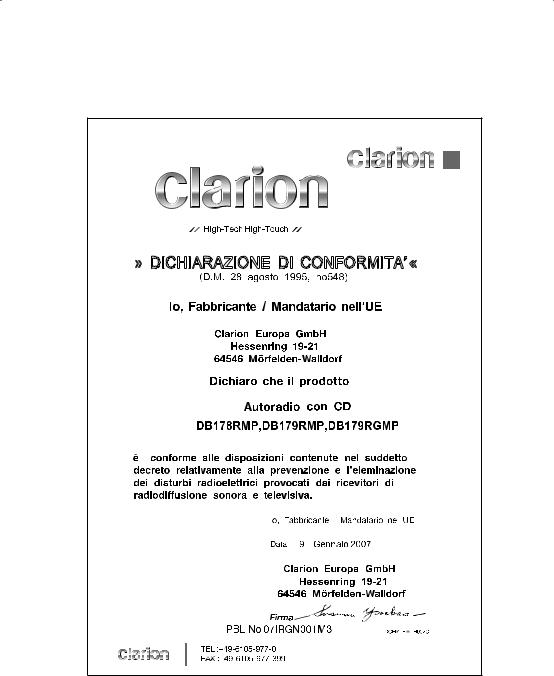 Clarion DB179RMP, DB179RGMP, DB178RMP User Manual