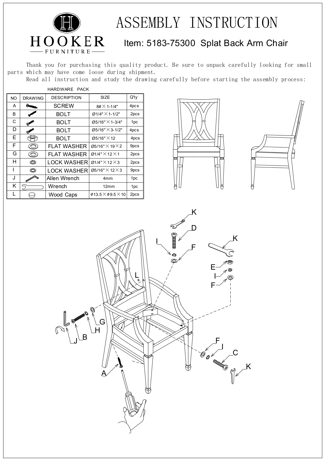 Hooker Furniture 518375300 Assembly Guide