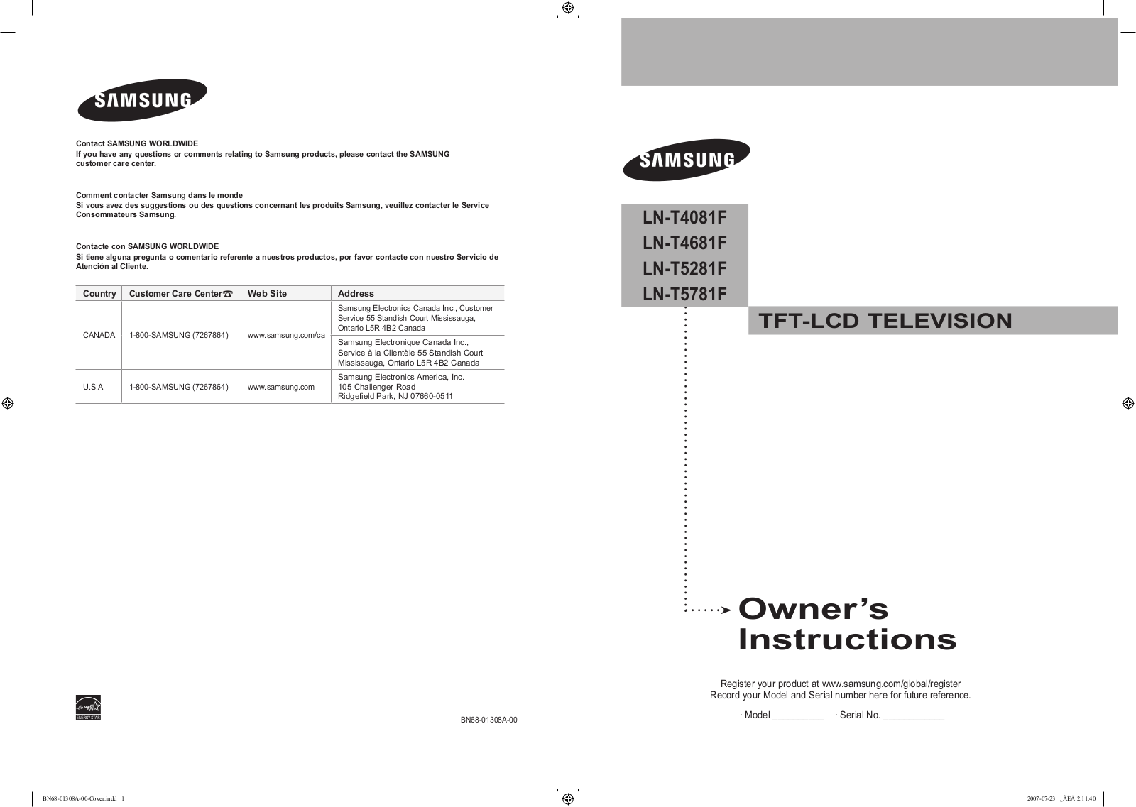 SAMSUNG LN-T5781F User Manual